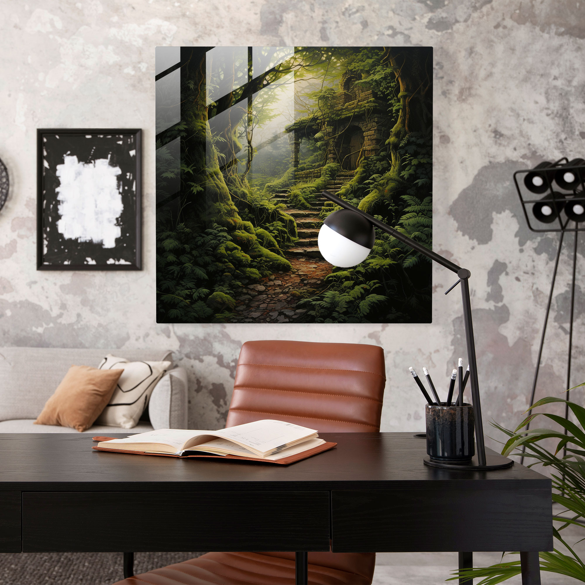 Hidden Garden Glass Print - Moss, Realistic Oil Painting, Modern Art, Home Decoration