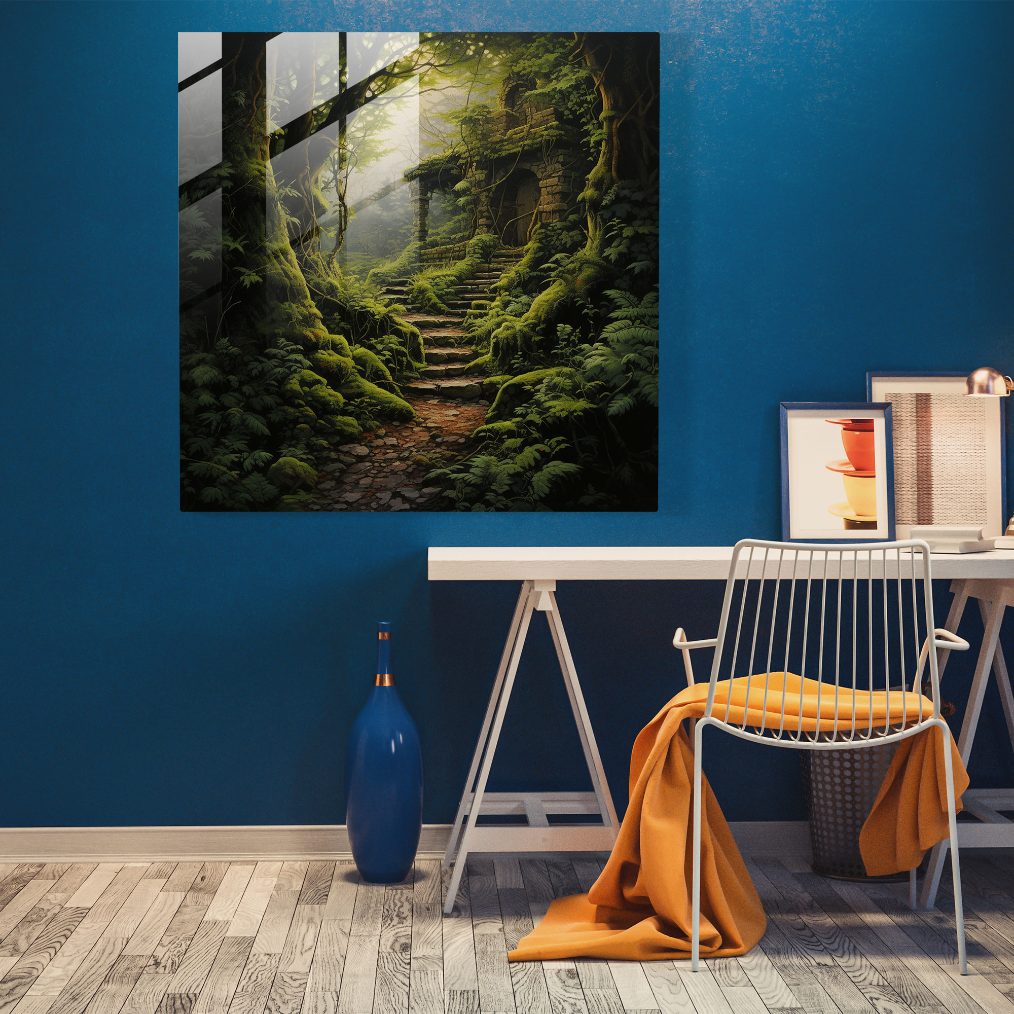 Hidden Garden Glass Print - Moss, Realistic Oil Painting, Modern Art, Home Decoration