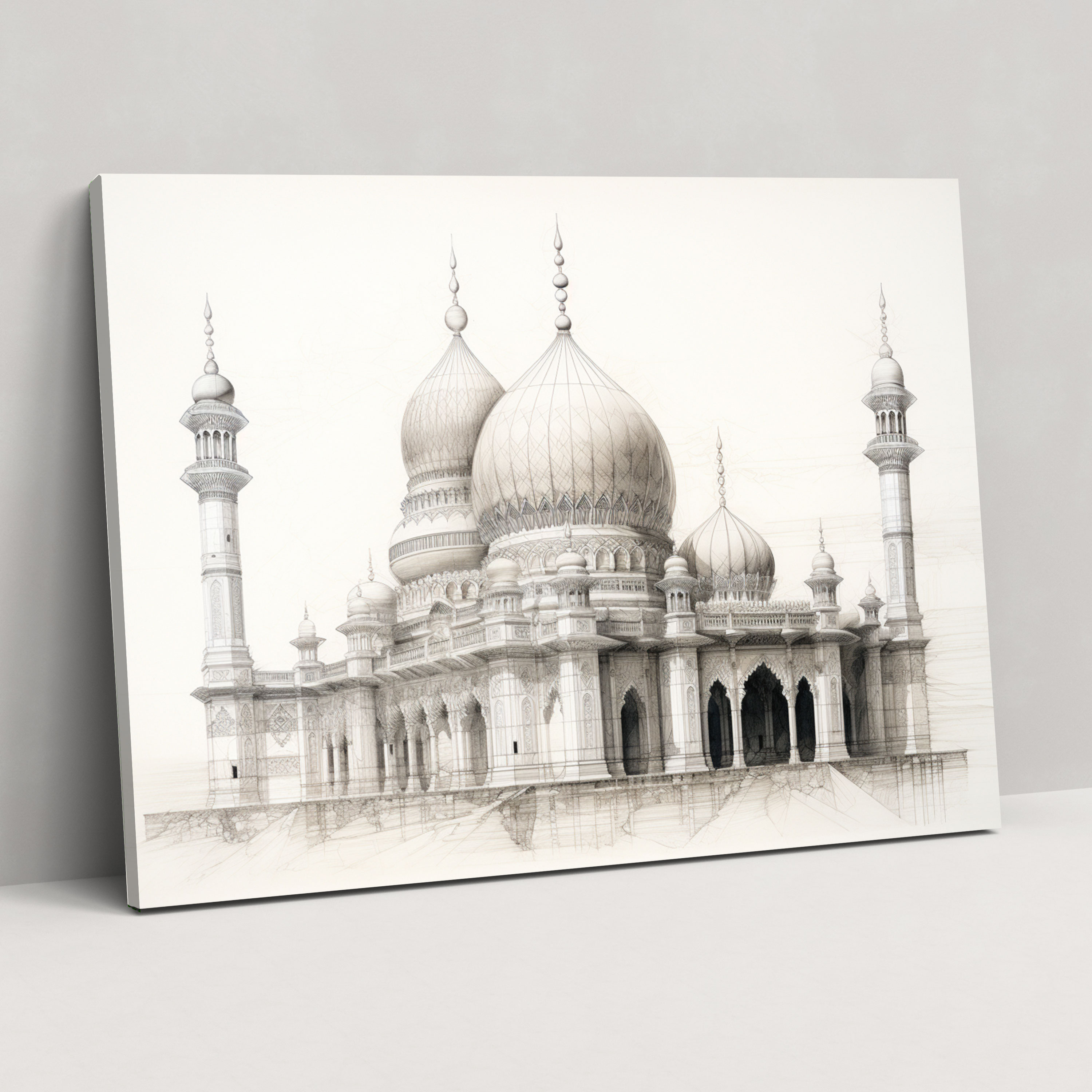 Intricate Mosque Wall Art - Mosque, Home Decoration, Wall Art, Pencil Sketch