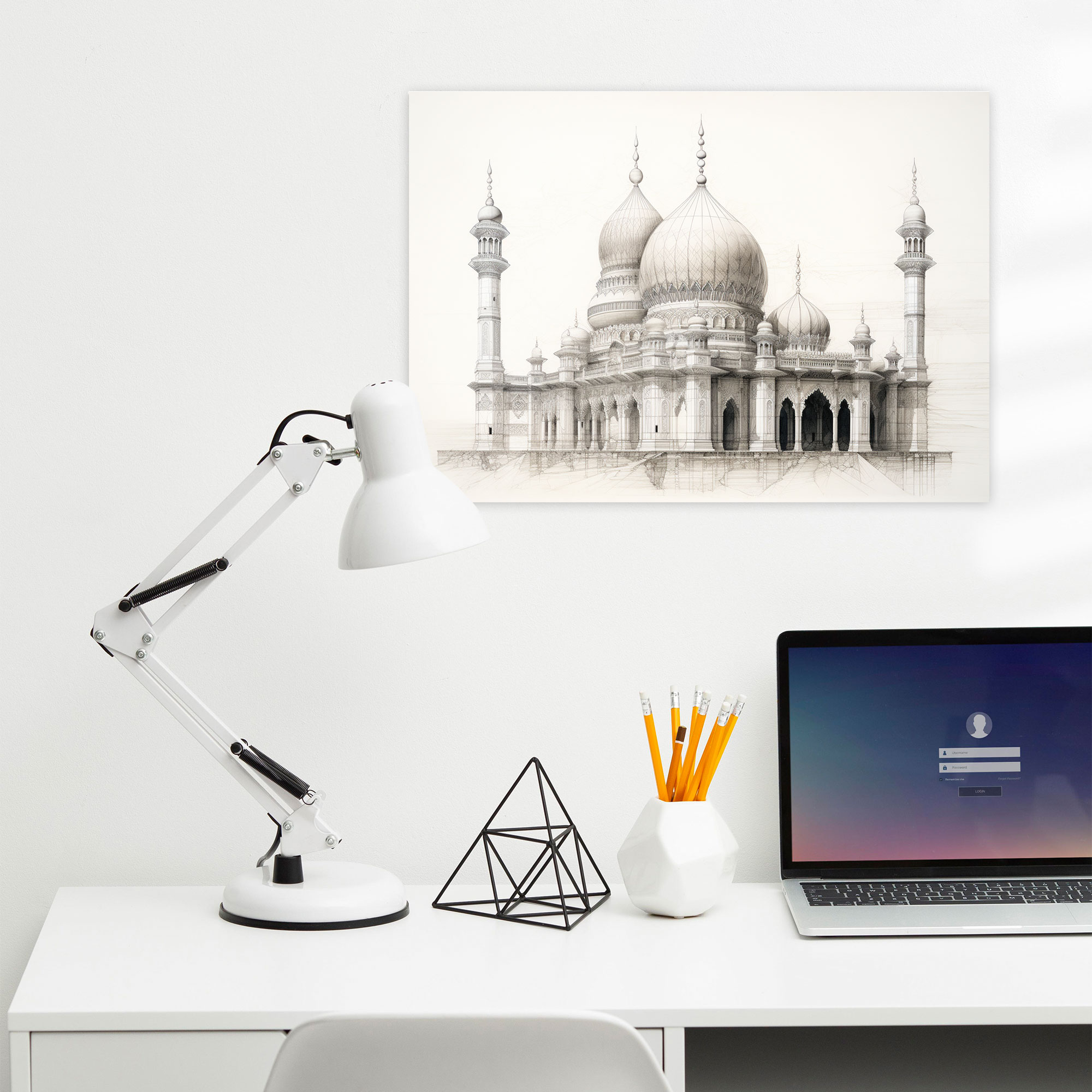 Intricate Mosque Wall Art - Mosque, Home Decoration, Wall Art, Pencil Sketch