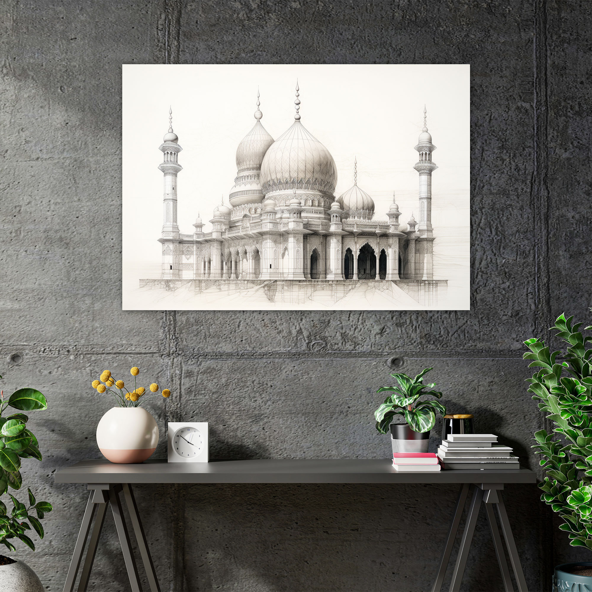Intricate Mosque Wall Art - Mosque, Home Decoration, Wall Art, Pencil Sketch