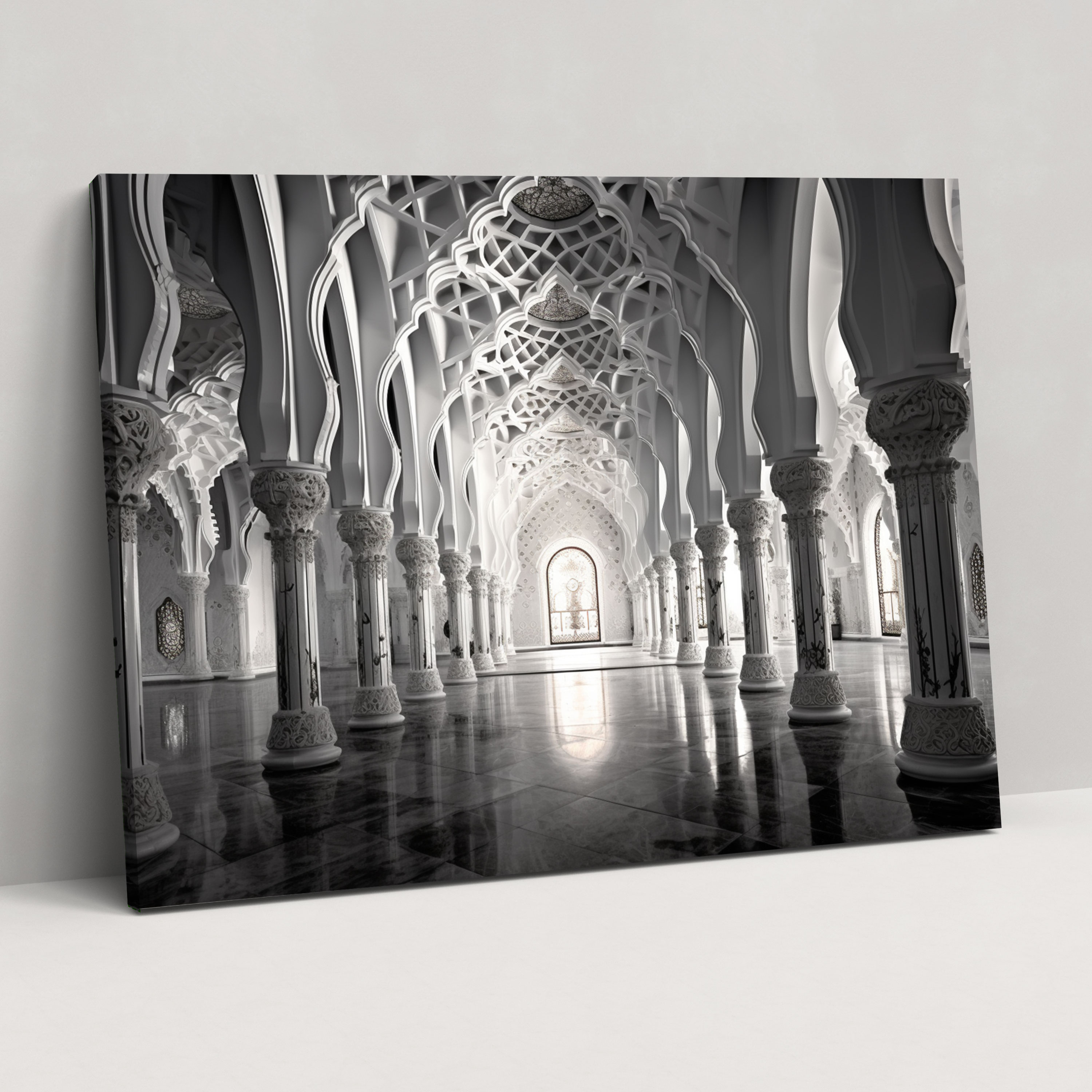 Monochrome Mosque Canvas Print - Mosque, Timeless Elegance, Black And White Photograph, Canvas Print