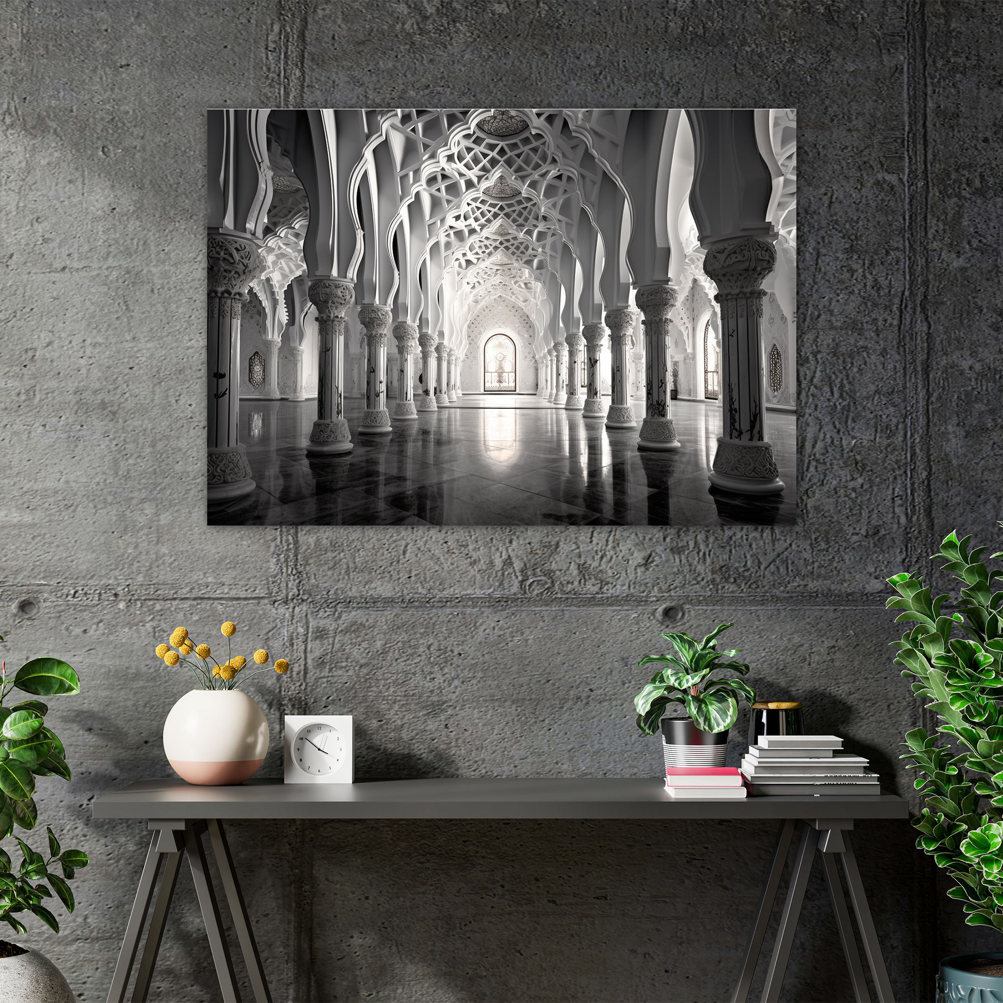 Monochrome Mosque Canvas Print - Mosque, Timeless Elegance, Black And White Photograph, Canvas Print