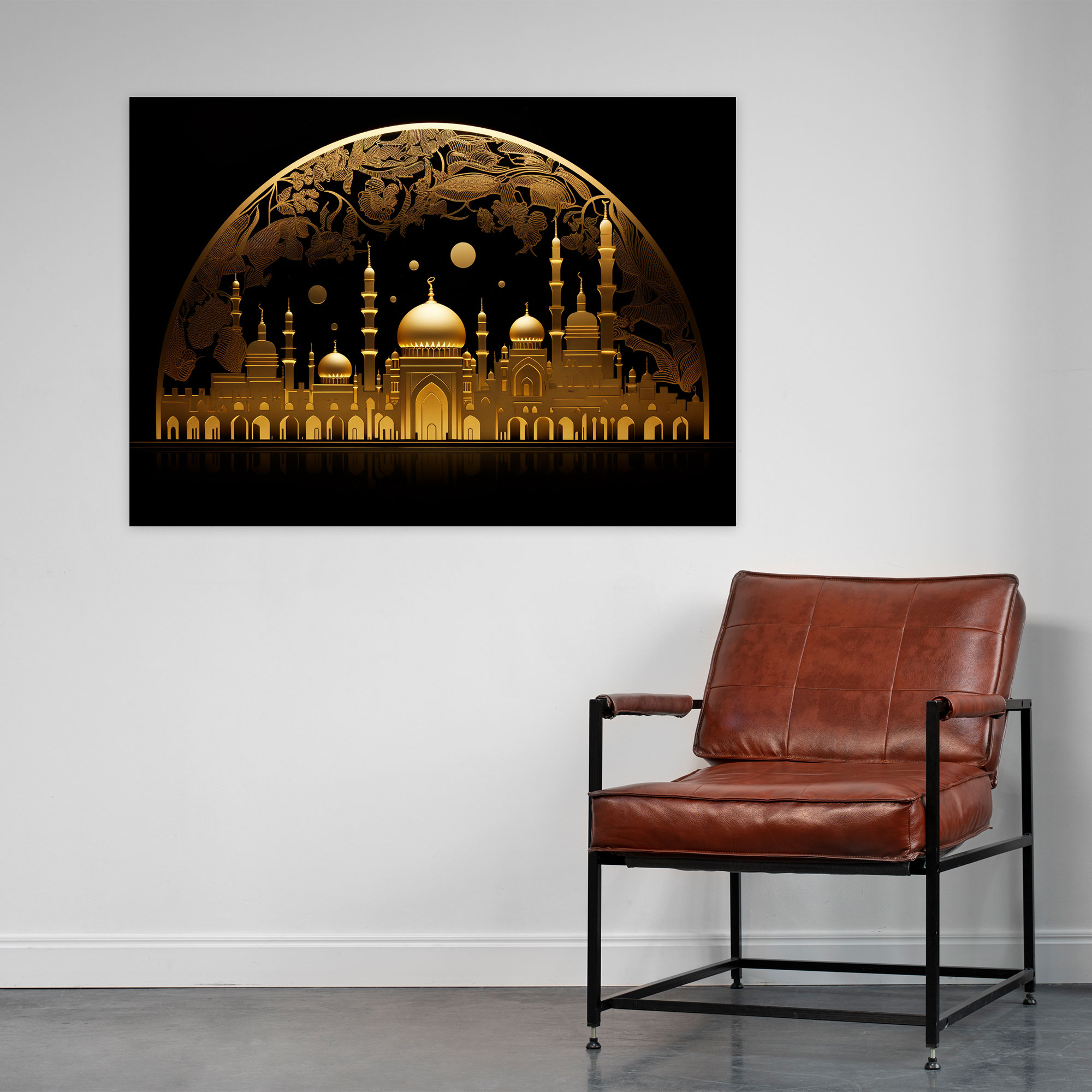 Camii Duvar Sanatı - İslam Hat Sanatı Kanvas Tablo - Camii Altın Silüet Şık Ruhani