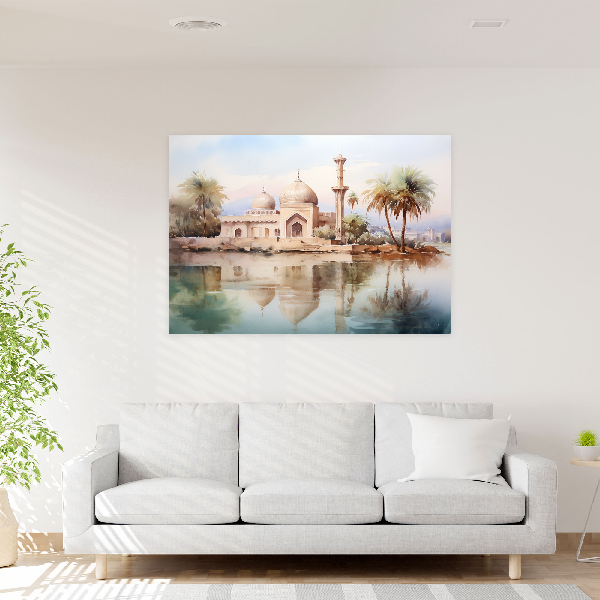Mosque Wall Decoration - Serene Watercolor Canvas Print - Mosque, Tranquility, Watercolor Painting, Canvas Wall Art