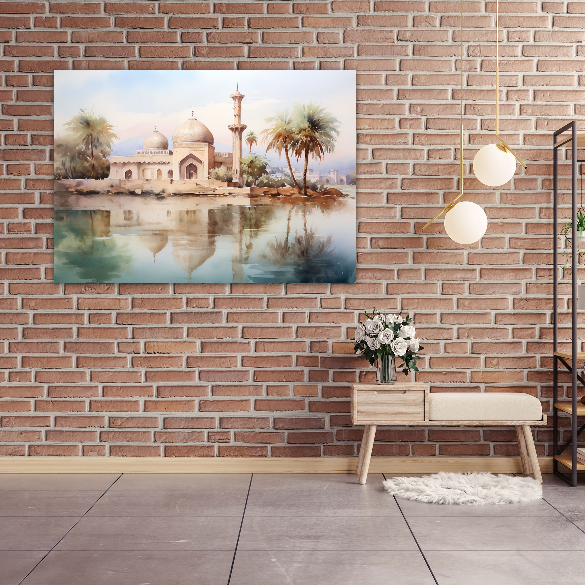 Mosque Wall Decoration - Serene Watercolor Canvas Print - Mosque, Tranquility, Watercolor Painting, Canvas Wall Art