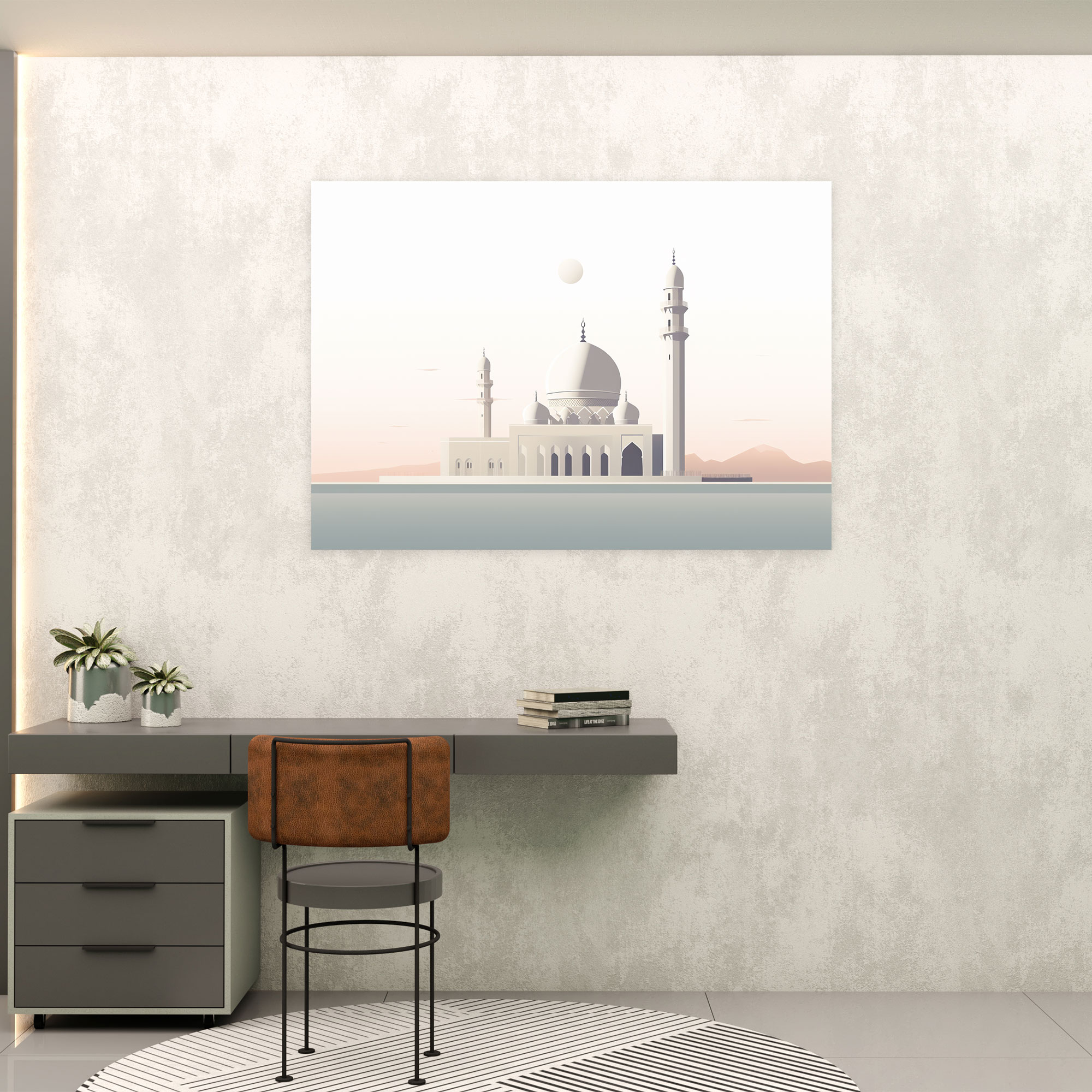 Minimalist Mosque Canvas Print - Monochrome Wall Art - Mosque, Clean, Canvas Print, Wall Decoration