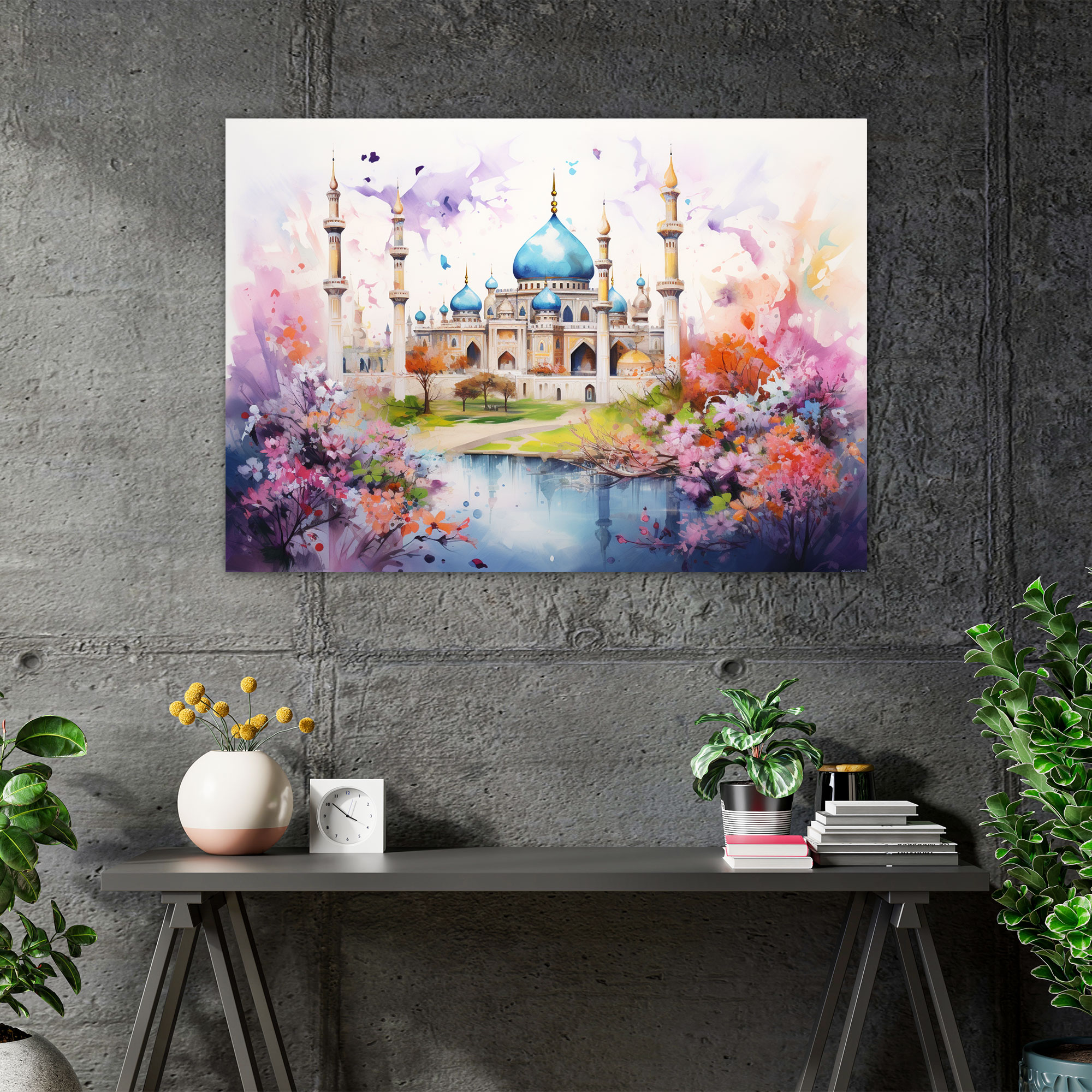 Camii Kanvas Tablo - Camii İslam Hat Sanatı Duvar Dekorasyonu Çiçekler