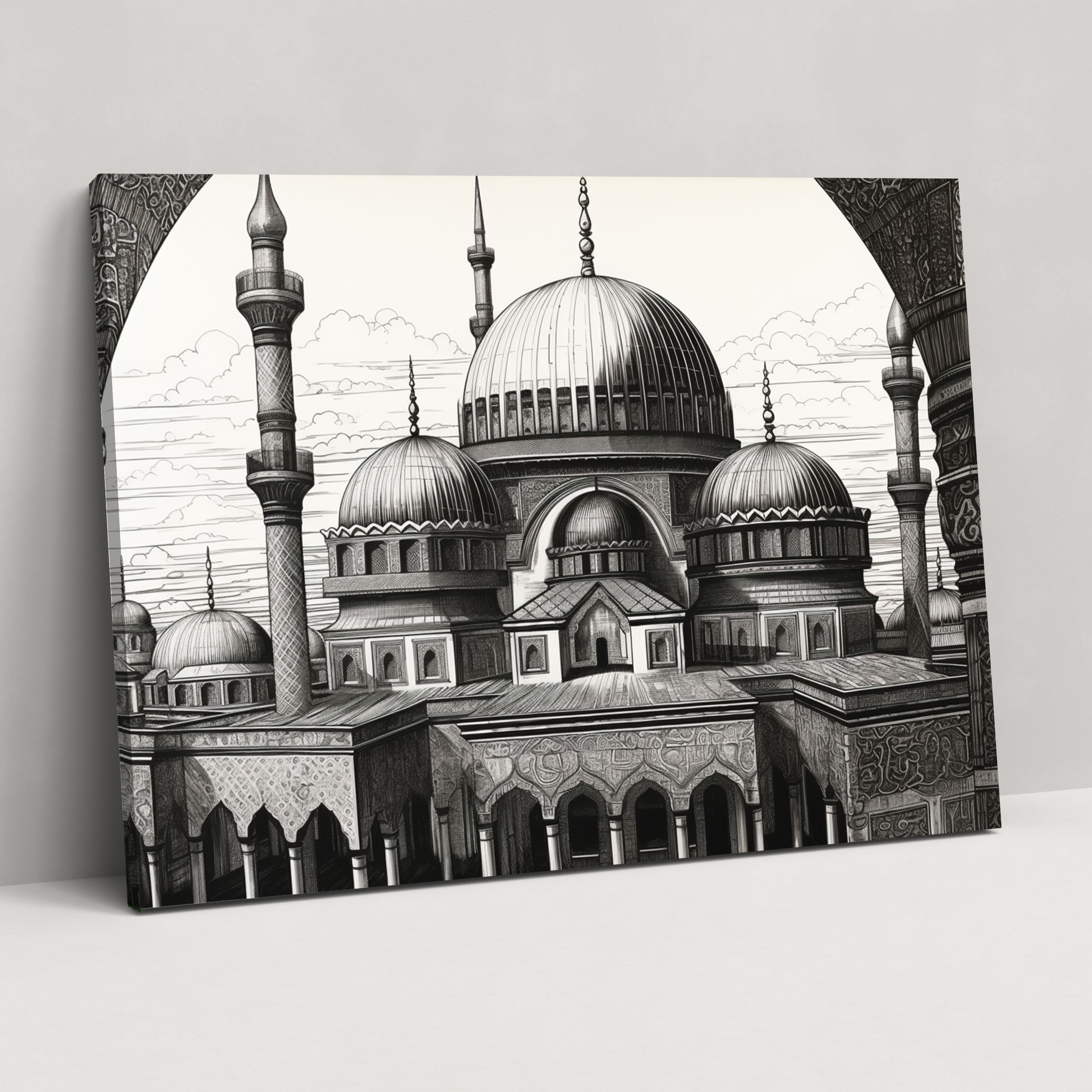 Mimari Cami Duvar Sanatı - Kanvas Tablo Mimarlık Çizimi Cami