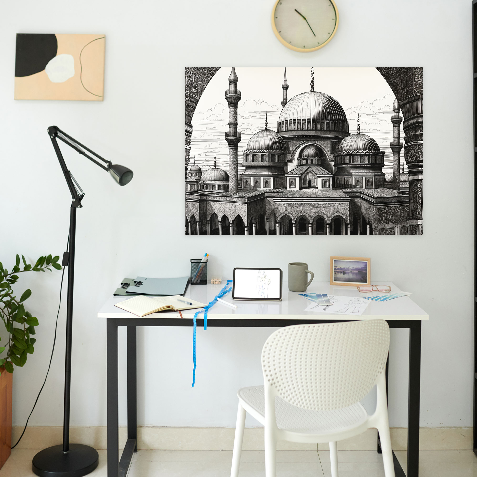 Mimari Cami Duvar Sanatı - Kanvas Tablo Mimarlık Çizimi Cami