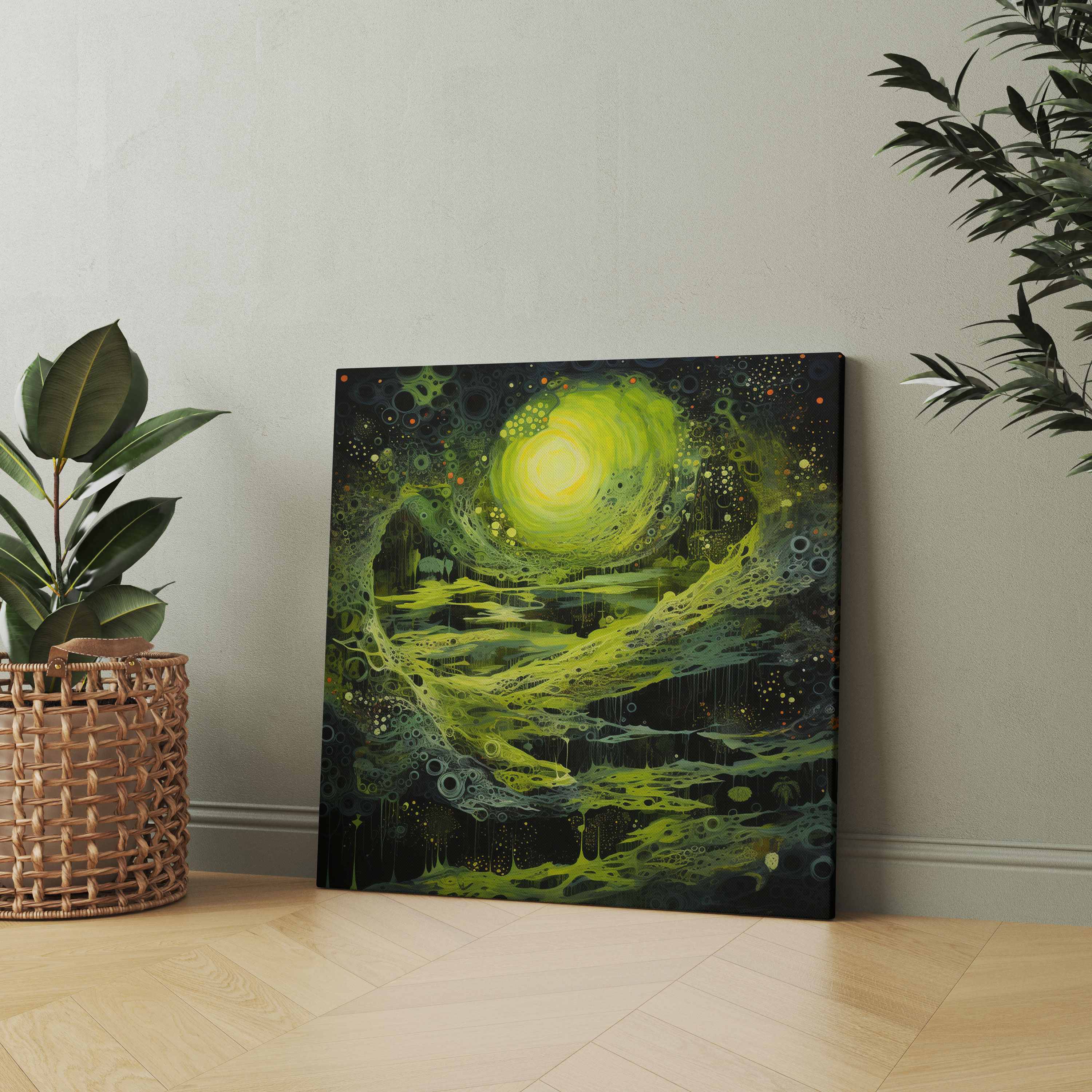Abstract Moss Wall Decoration - Moss, Vibrant Green, Canvas, Canvas Wall Art