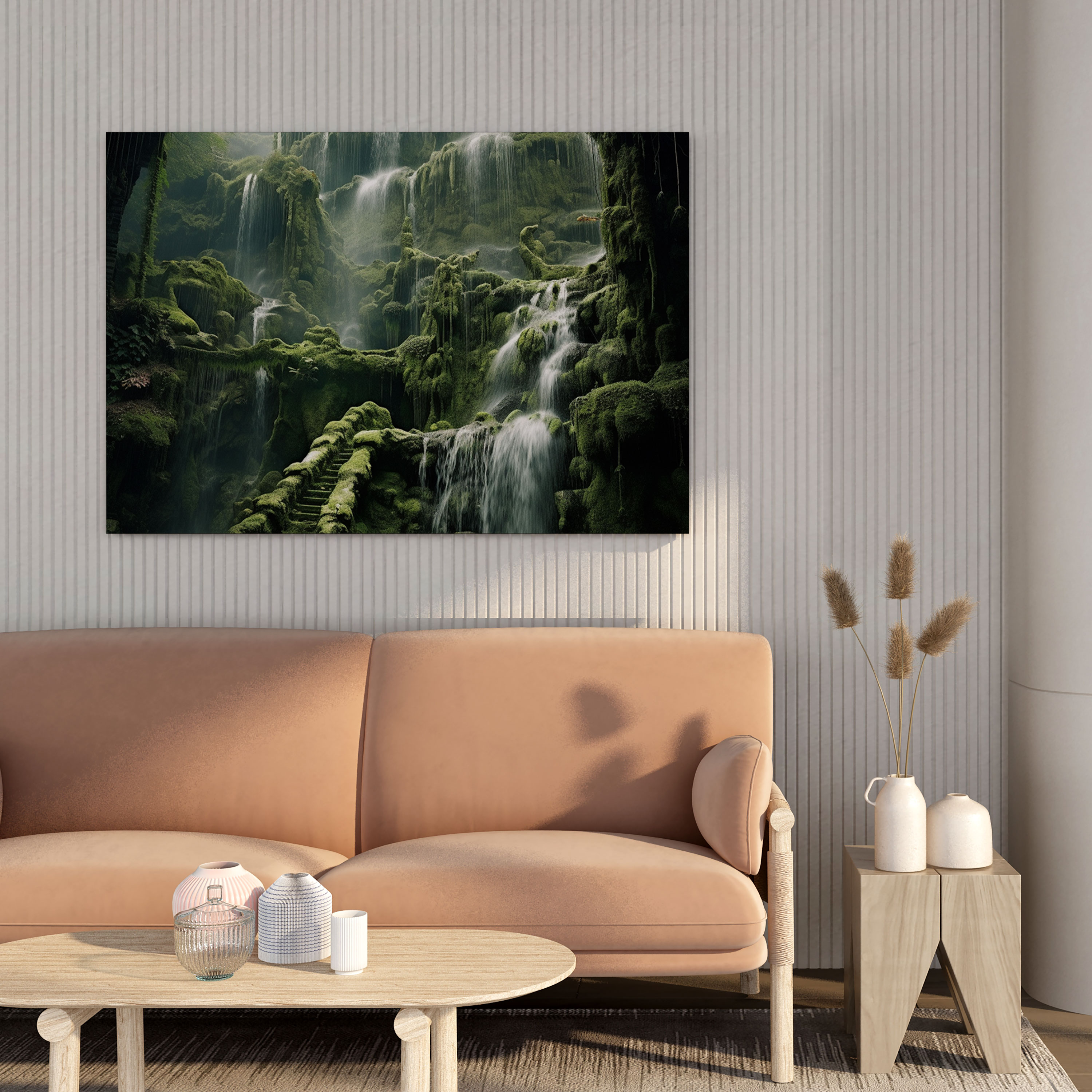 Moss Waterfall Canvas Print - Moss, Wall Decoration, Canvas Wall Art, Waterfall