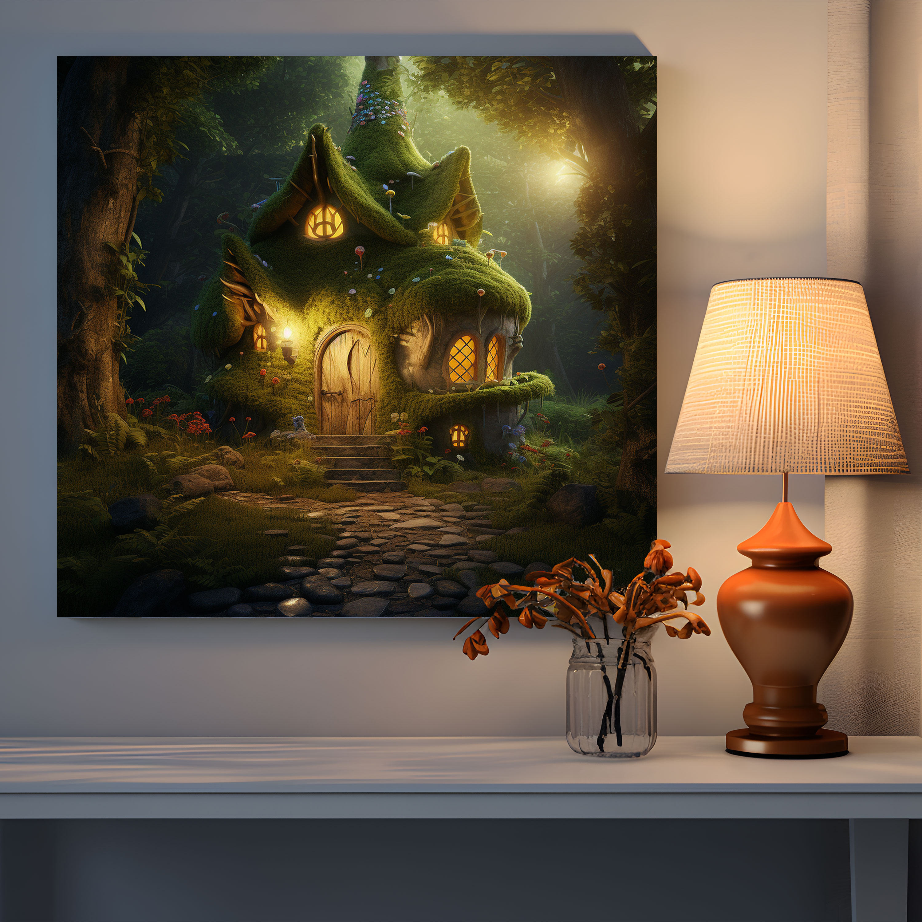 Moss Wall Art - Fairytale-Inspired Cottage Canvas Print - Moss, Moss Wall Art, Canvas, Home Decoration