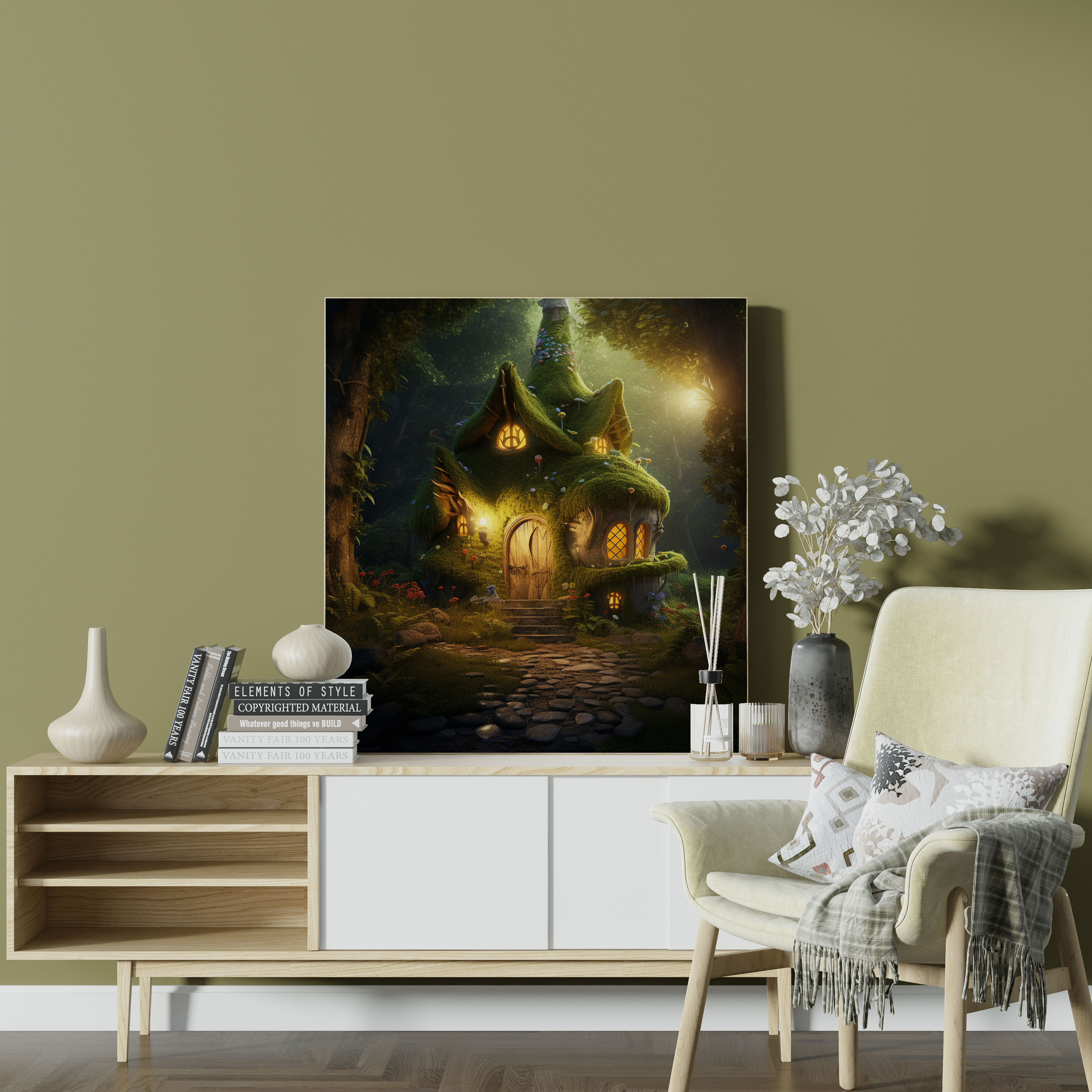 Moss Wall Art - Fairytale-Inspired Cottage Canvas Print - Moss, Moss Wall Art, Canvas, Home Decoration
