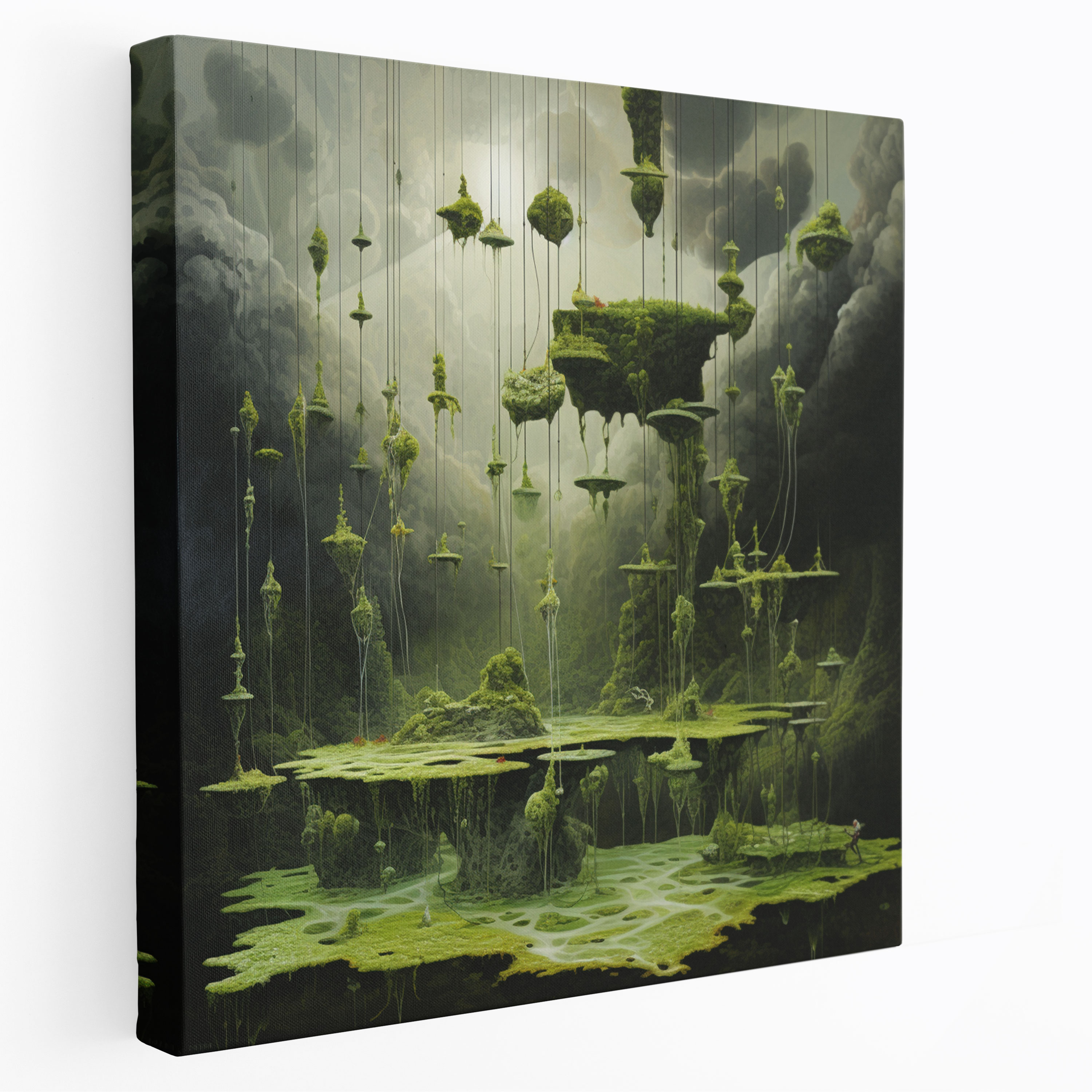 Moss Wall Art - Surrealist Landscape Canvas Print - Moss, Floating Objects, Surrealist Painting, Canvas