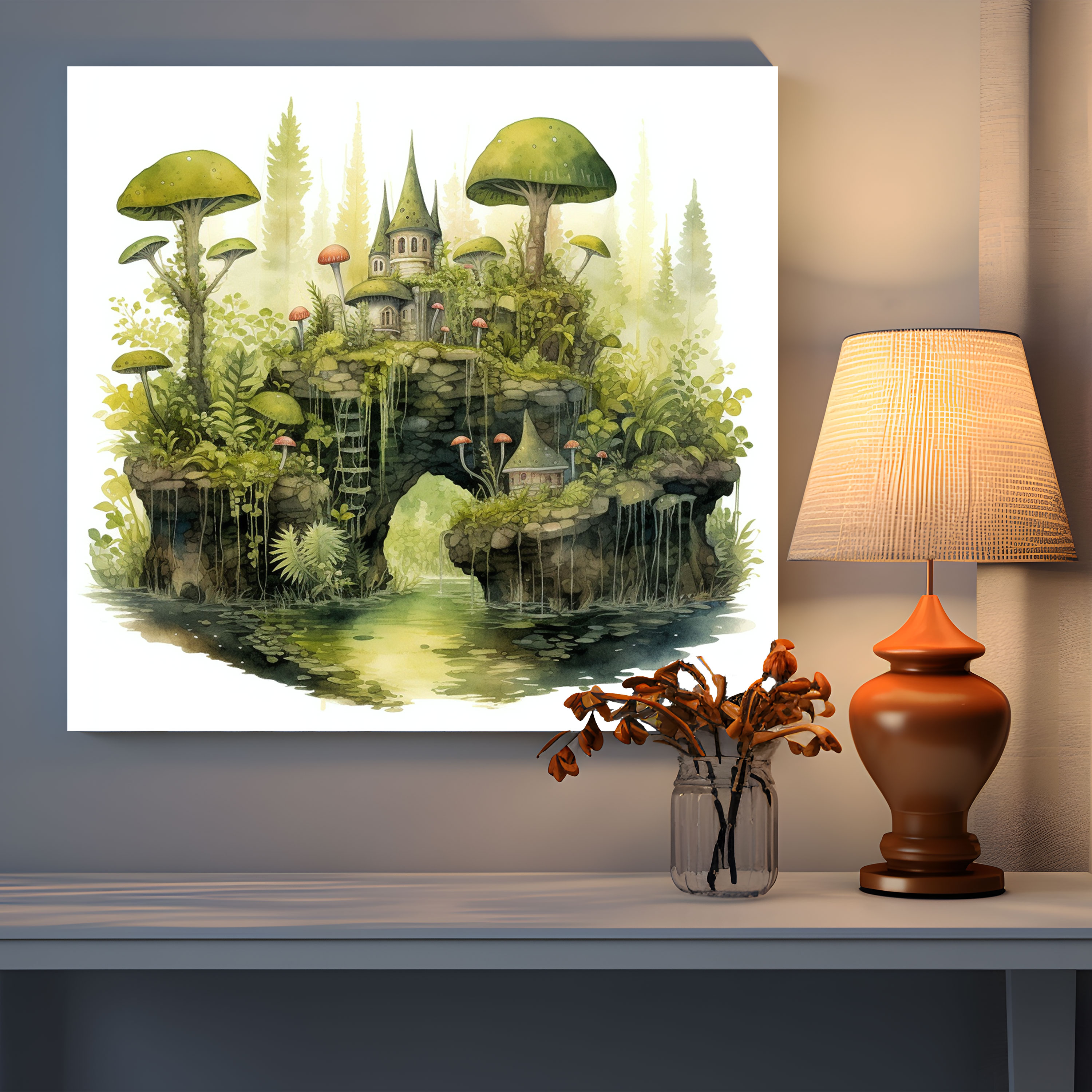 Moss Wall Art - Whimsical Fairy Garden Canvas Print - Moss, Moss Canvas Print, Canvas, Moss Wall Art