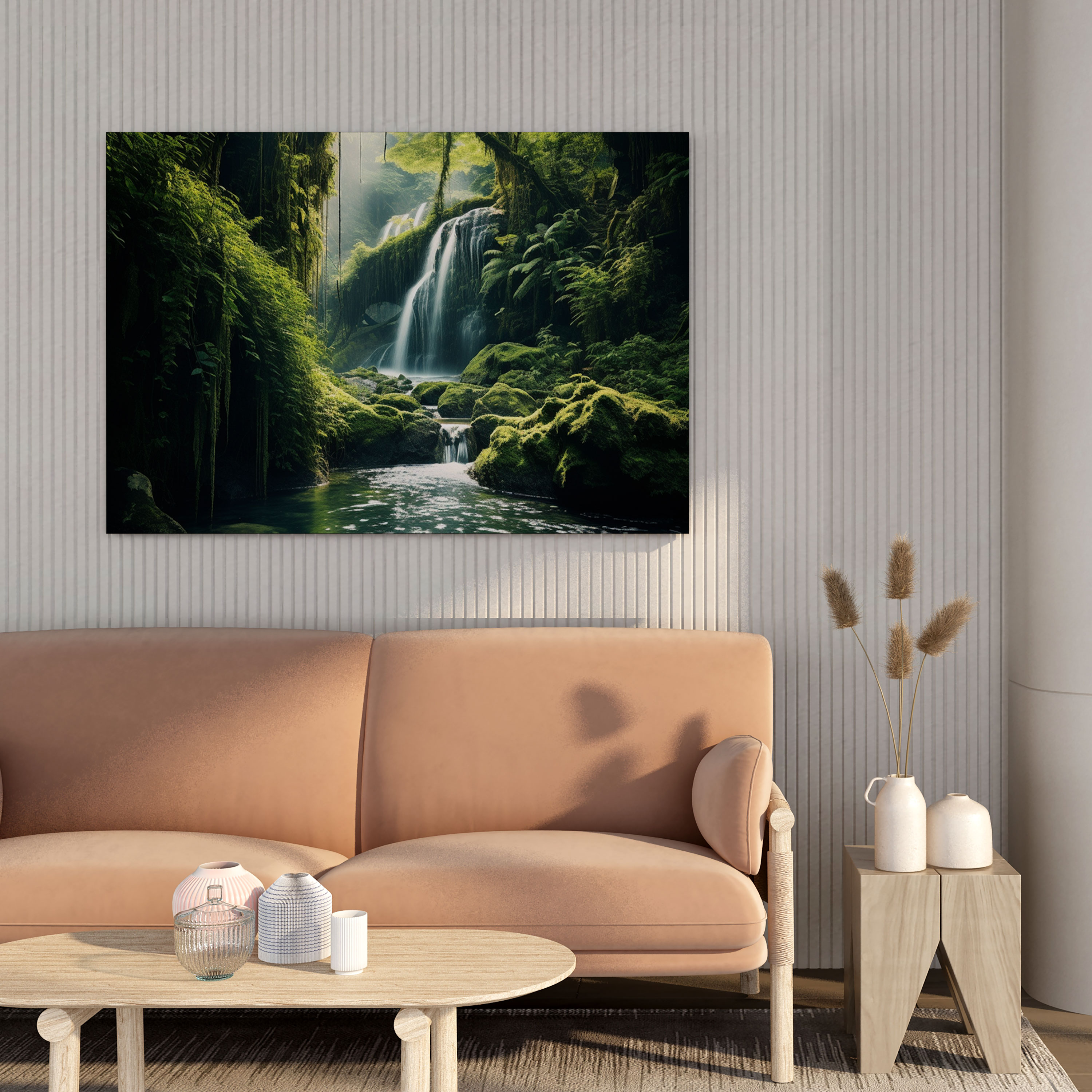 Tranquil Waterfall Canvas Print - Moss, Waterfall, Moss, Canvas Wall Art