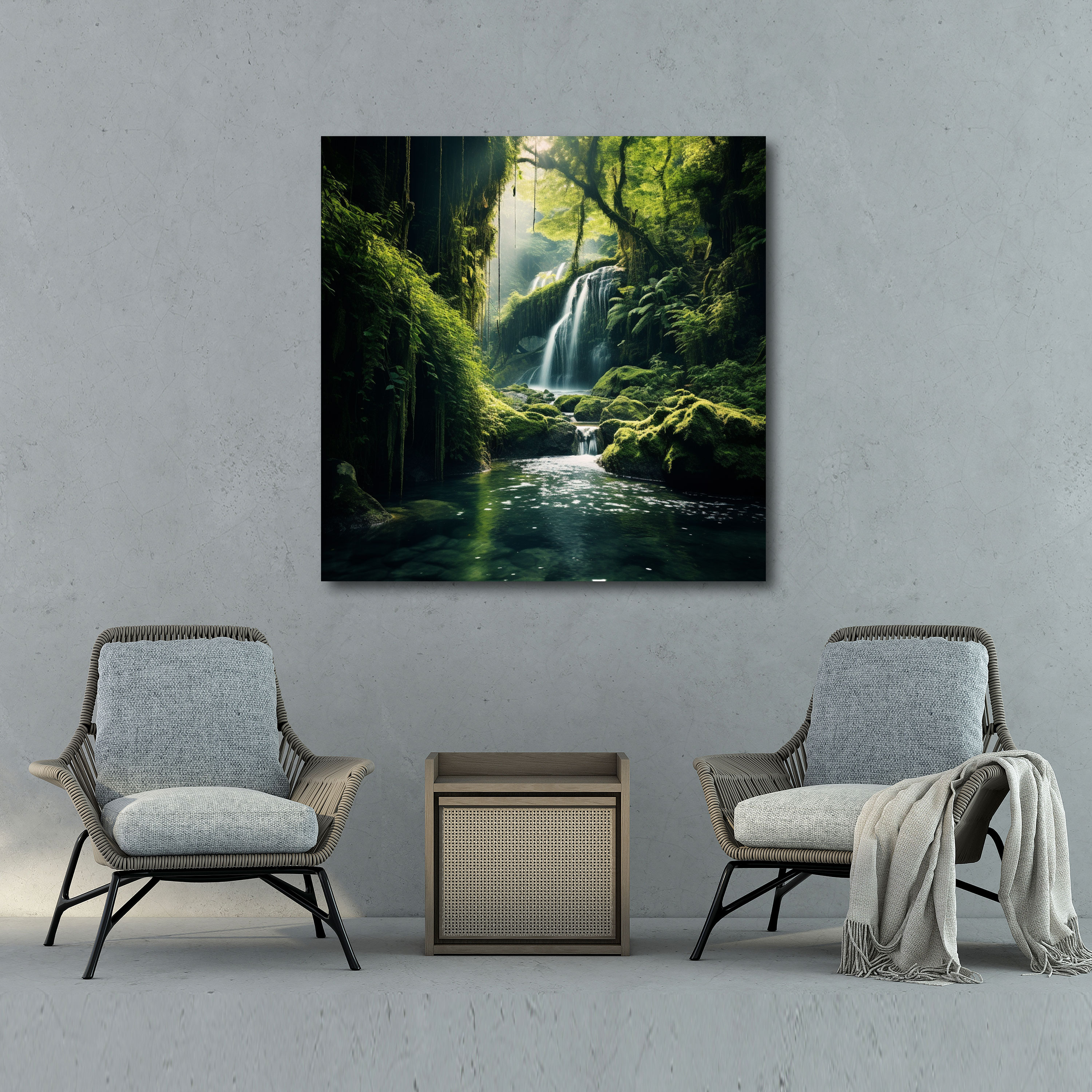 Tranquil Waterfall Canvas Print - Moss, Waterfall, Moss, Canvas Wall Art