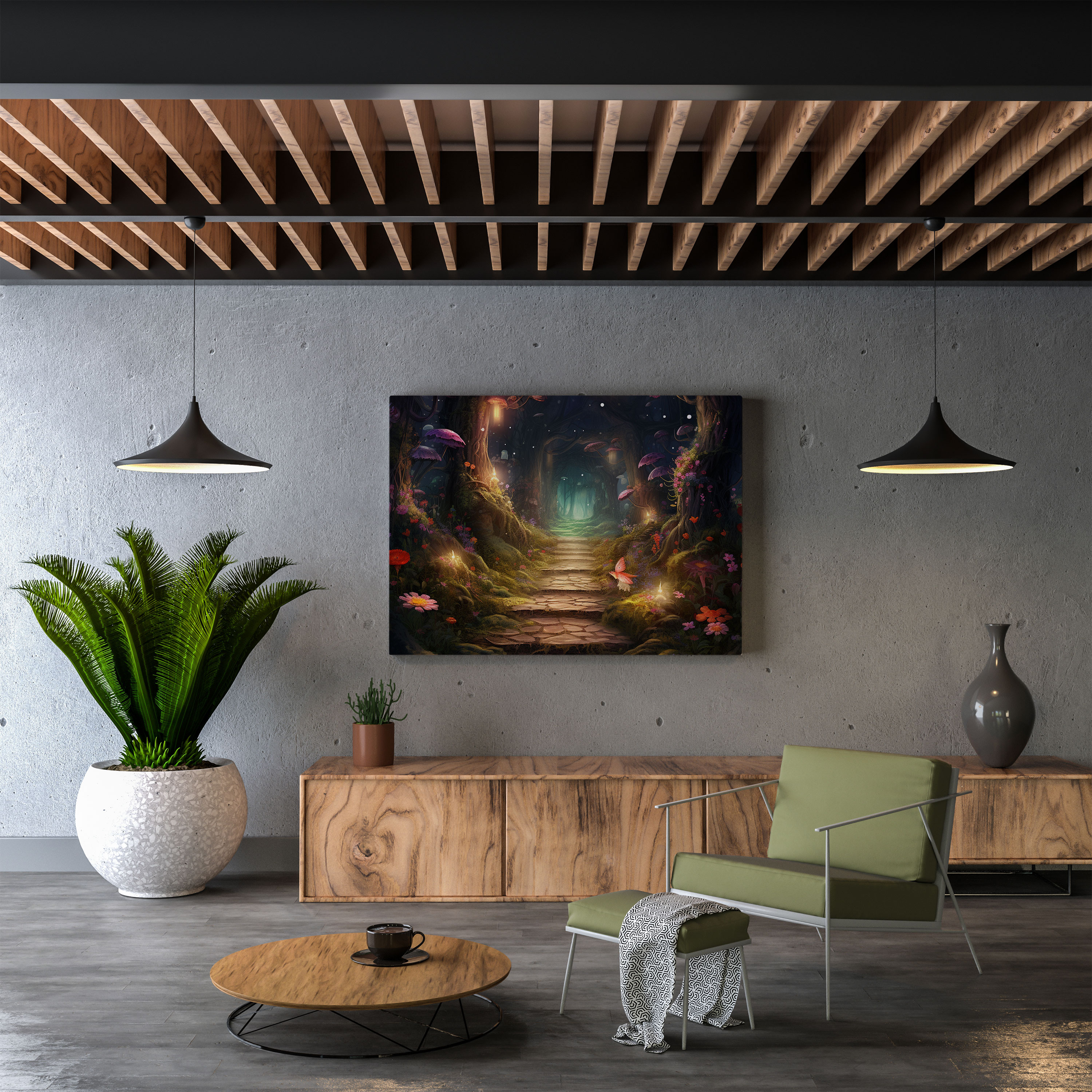 Whimsical Pathway Wall Decoration - Moss, Wall Decoration, Wall Art, Canvas Wall Art