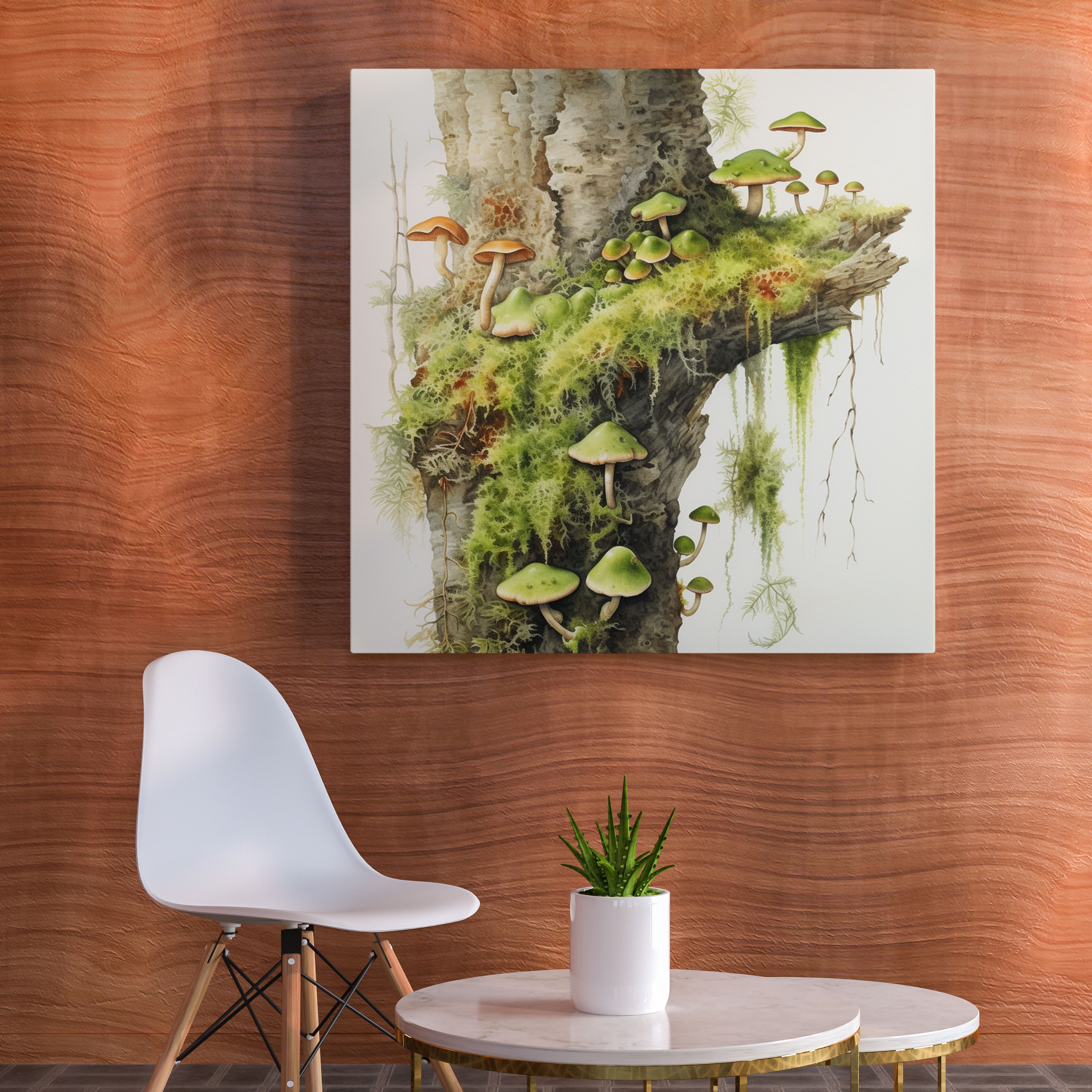 Moss Wall Art - Botanical Illustration Canvas Print - Moss, Gift For Nature Lovers, Moss And Mushrooms, Botanical Illustration