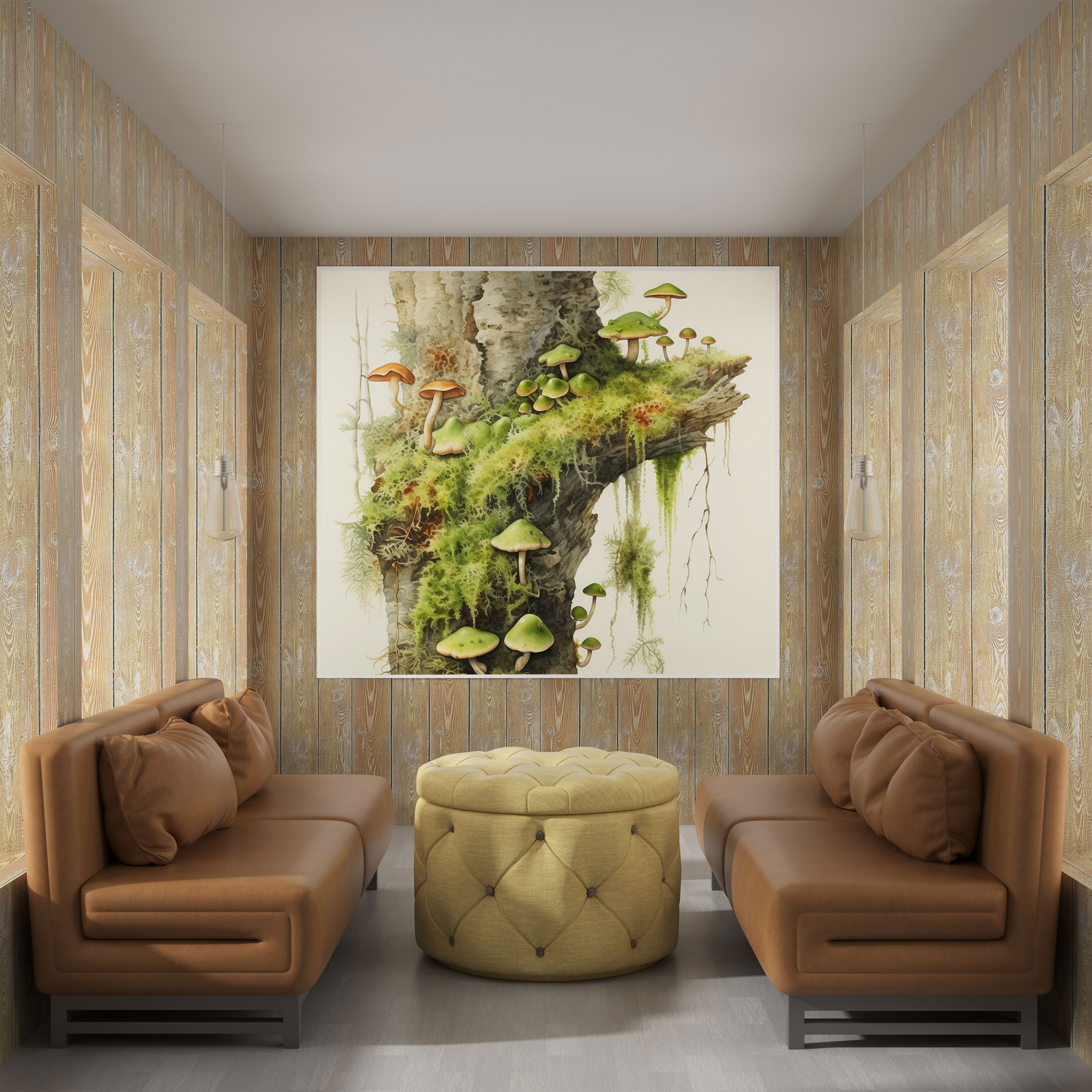 Moss Wall Art - Botanical Illustration Canvas Print - Moss, Gift For Nature Lovers, Moss And Mushrooms, Botanical Illustration