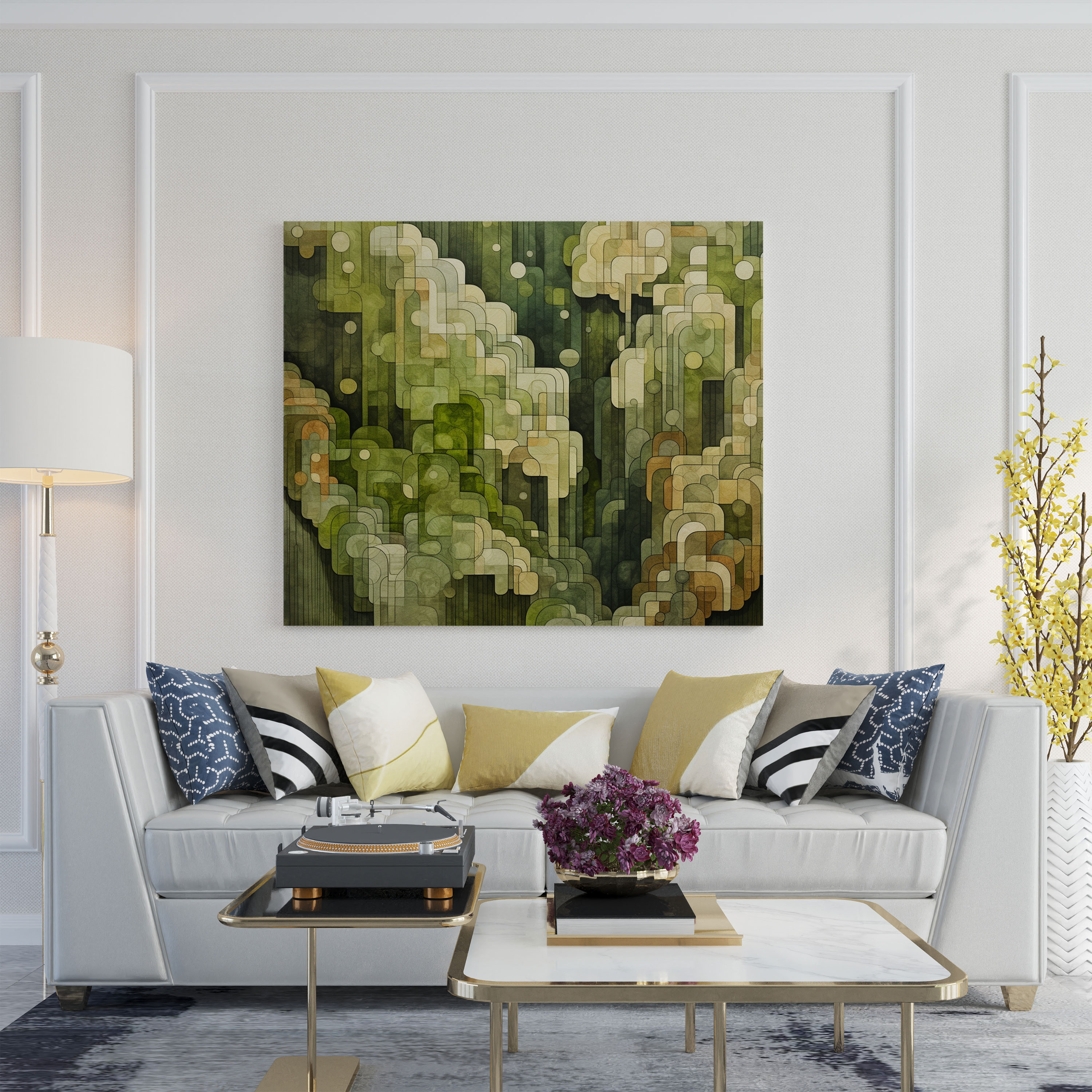 Moss Wall Decor - Geometric Abstract Canvas Print - Moss, Geometric Abstract Artwork, Contemporary Wall Decor, Moss Formations