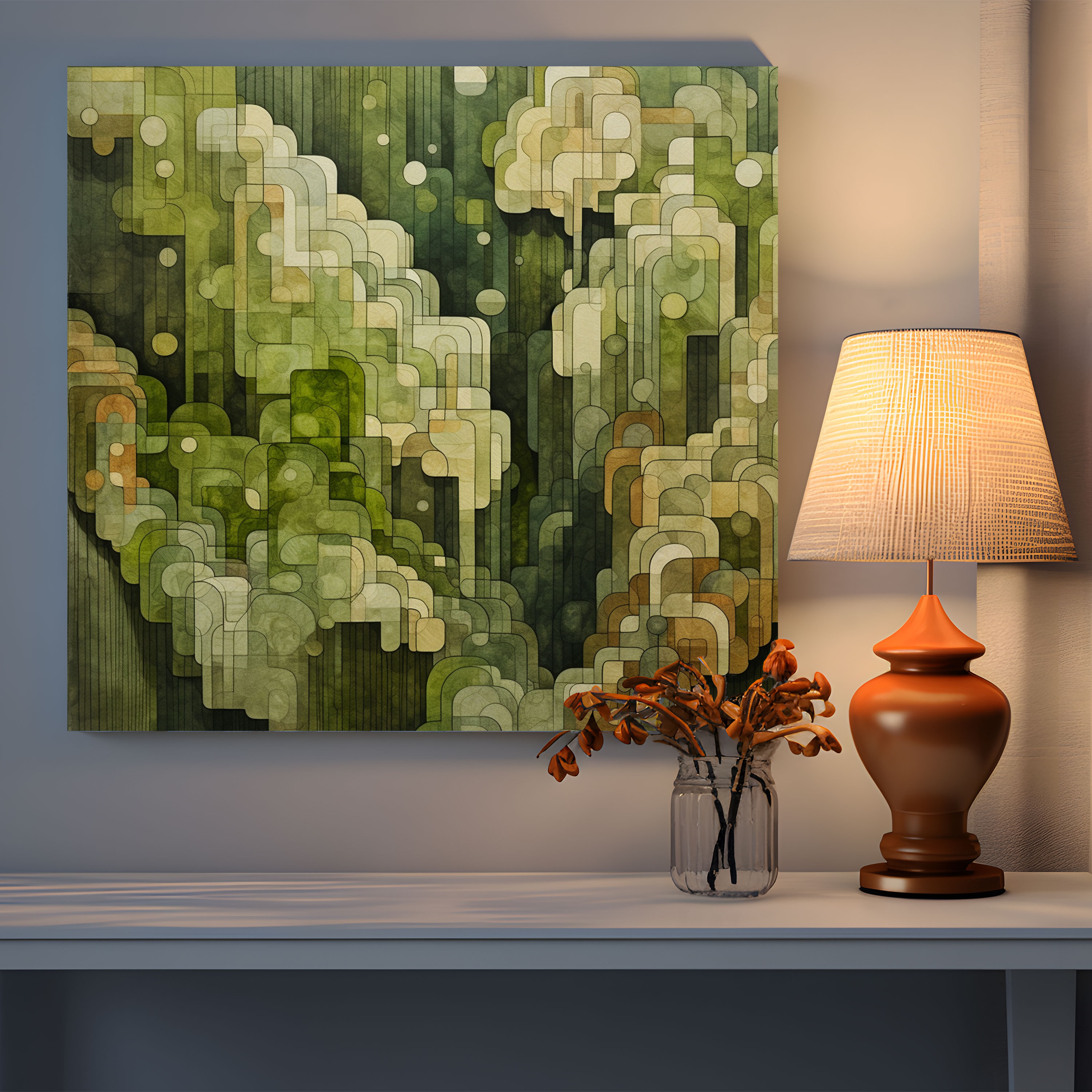 Moss Wall Decor - Geometric Abstract Canvas Print - Moss, Geometric Abstract Artwork, Contemporary Wall Decor, Moss Formations