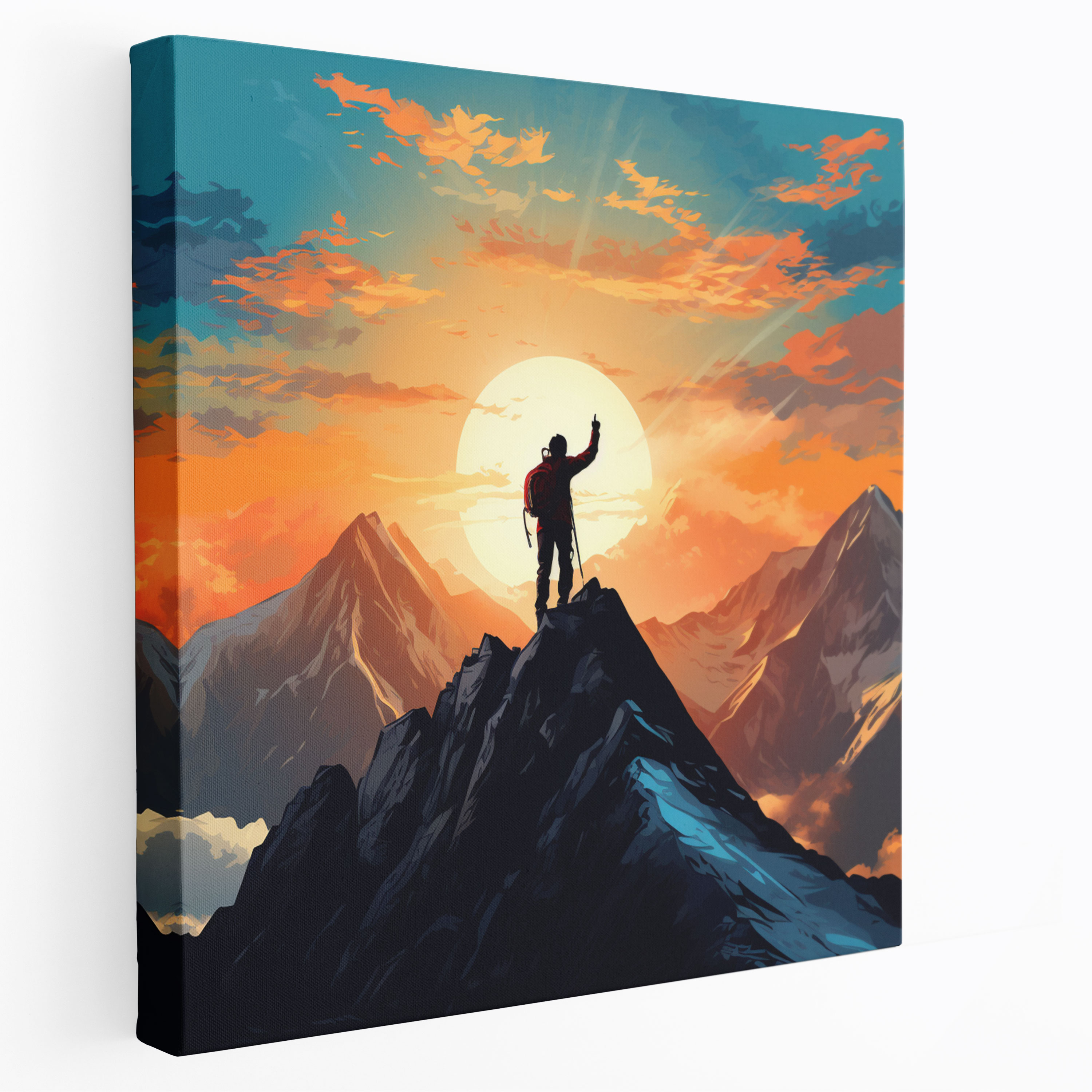 Motivational Mountain Summit Canvas Print - Motivational, Sunset, Mountain Summit, Silhouette