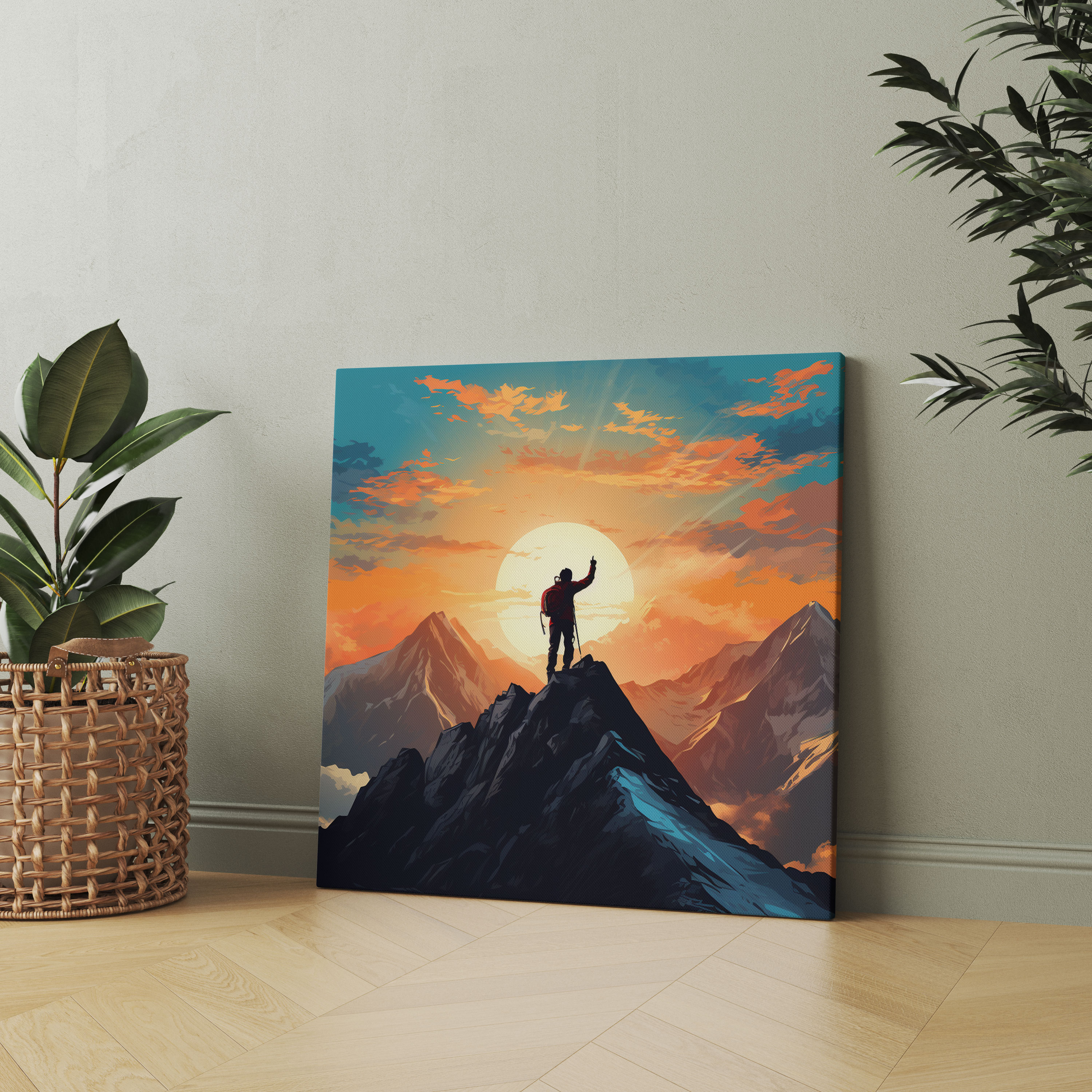 Motivational Mountain Summit Canvas Print - Motivational, Sunset, Mountain Summit, Silhouette