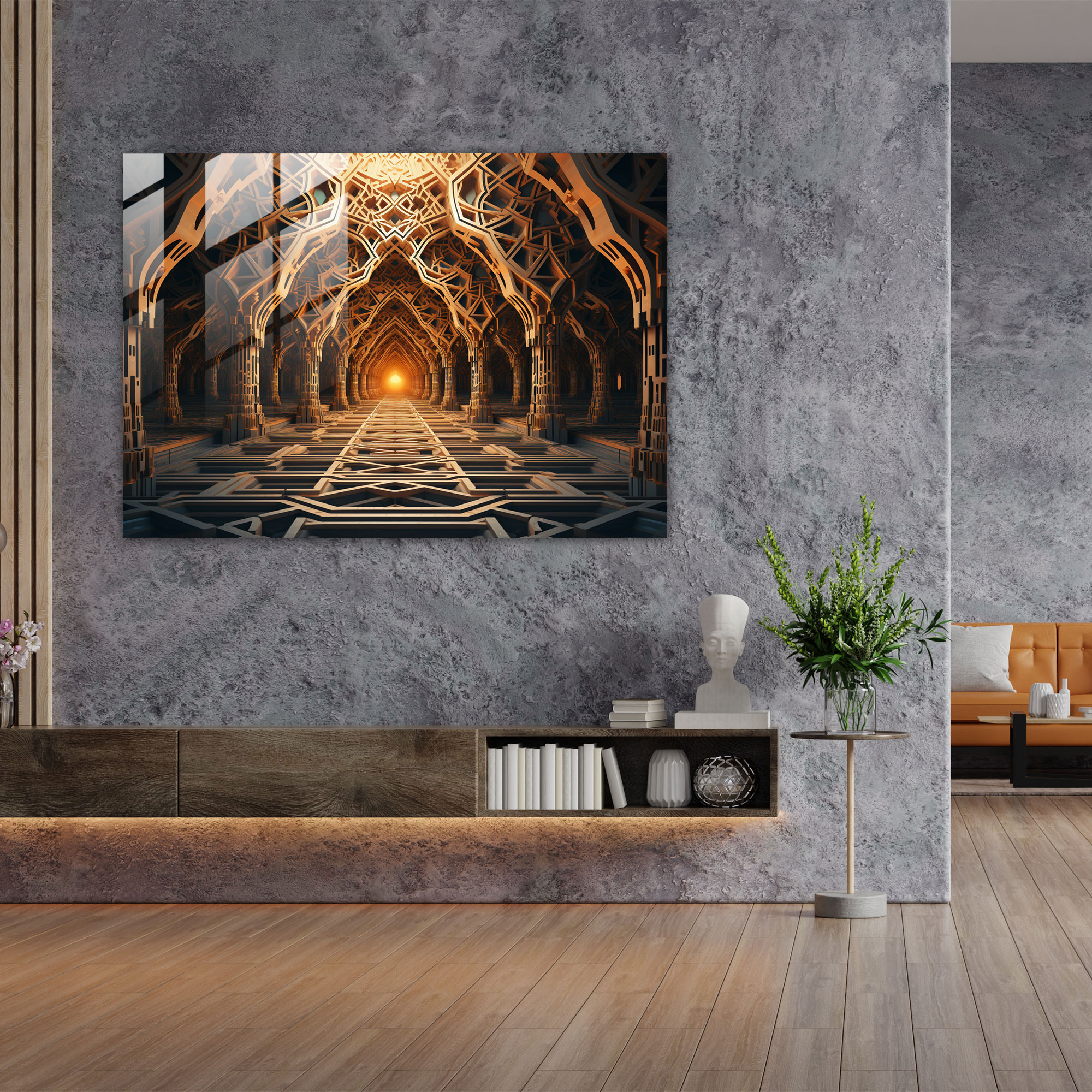 Muhteşem Cam Tablo İle Geometrik Cami Deseni - Cami Cam Duvar Sanatı Modern Sanat Duvar Dekorasyonu
