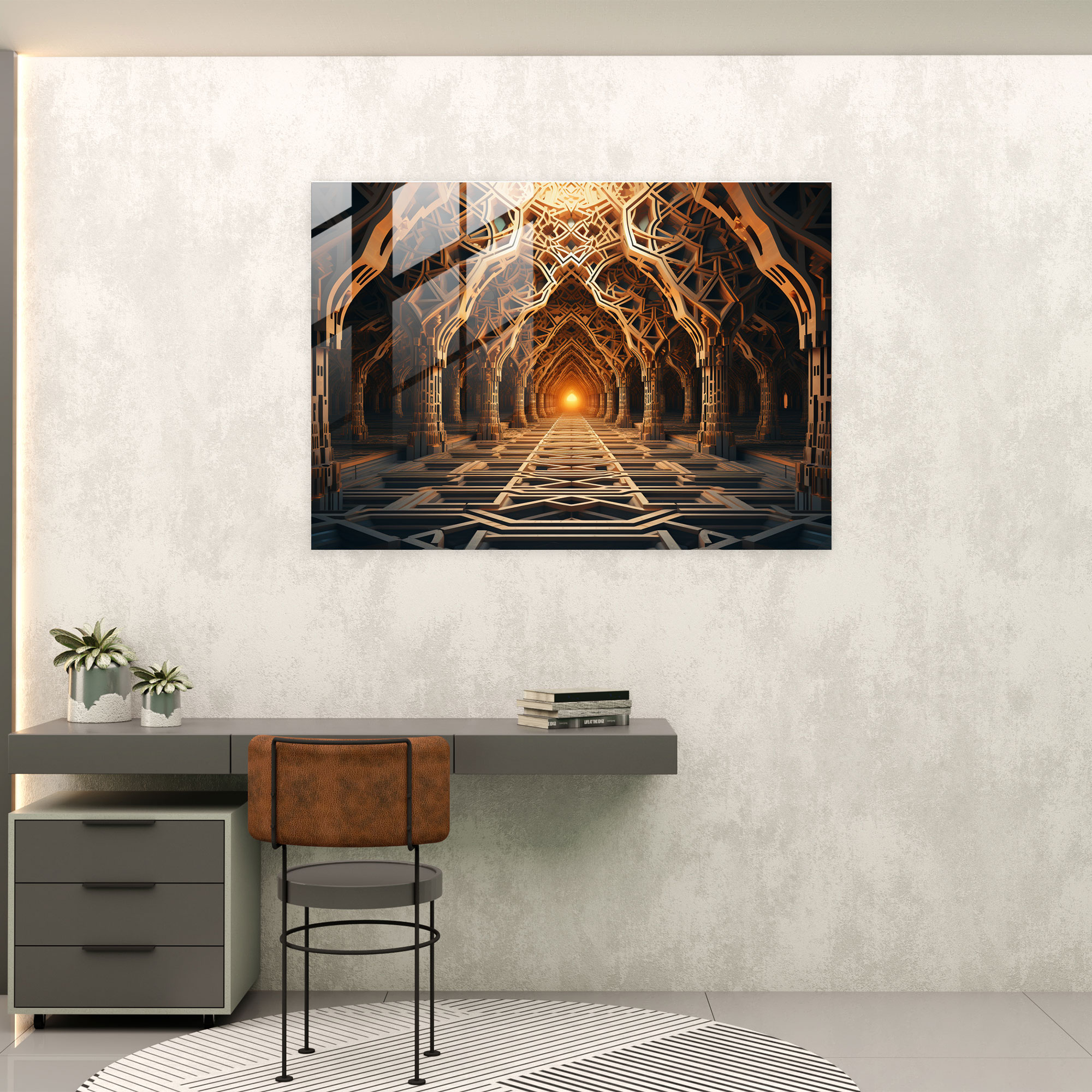 Muhteşem Cam Tablo İle Geometrik Cami Deseni - Cami Cam Duvar Sanatı Modern Sanat Duvar Dekorasyonu