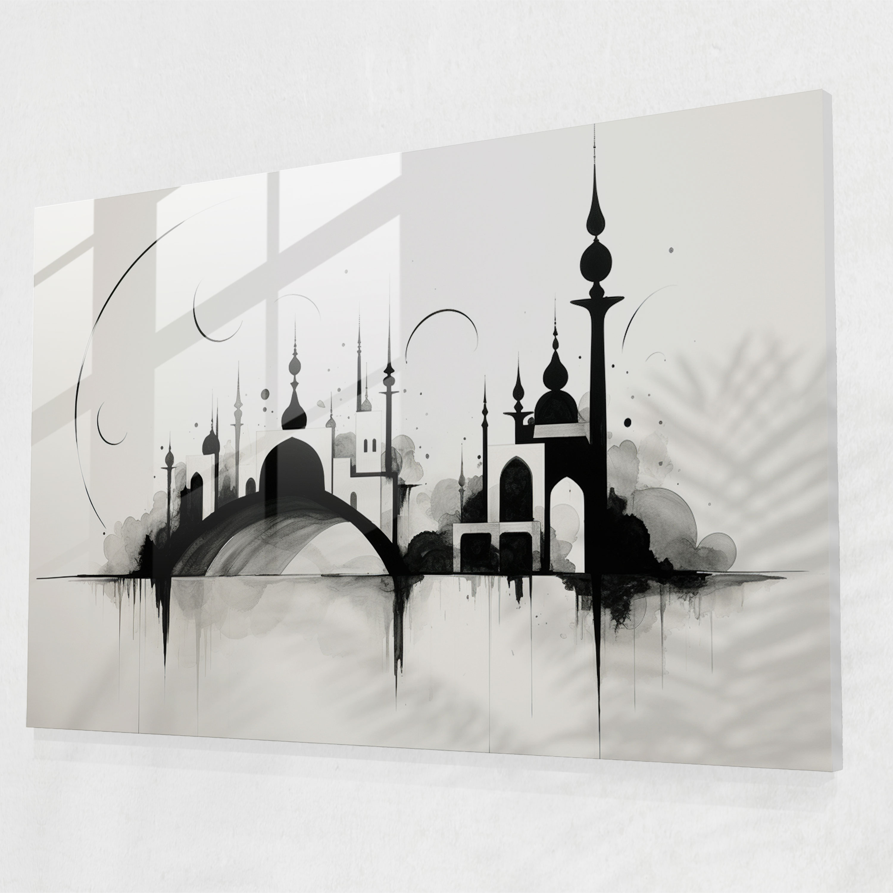 Cam Tablo ile Minimalist Cami Baskısı - Duvar Dekorasyonu Cami Cam Sanatı