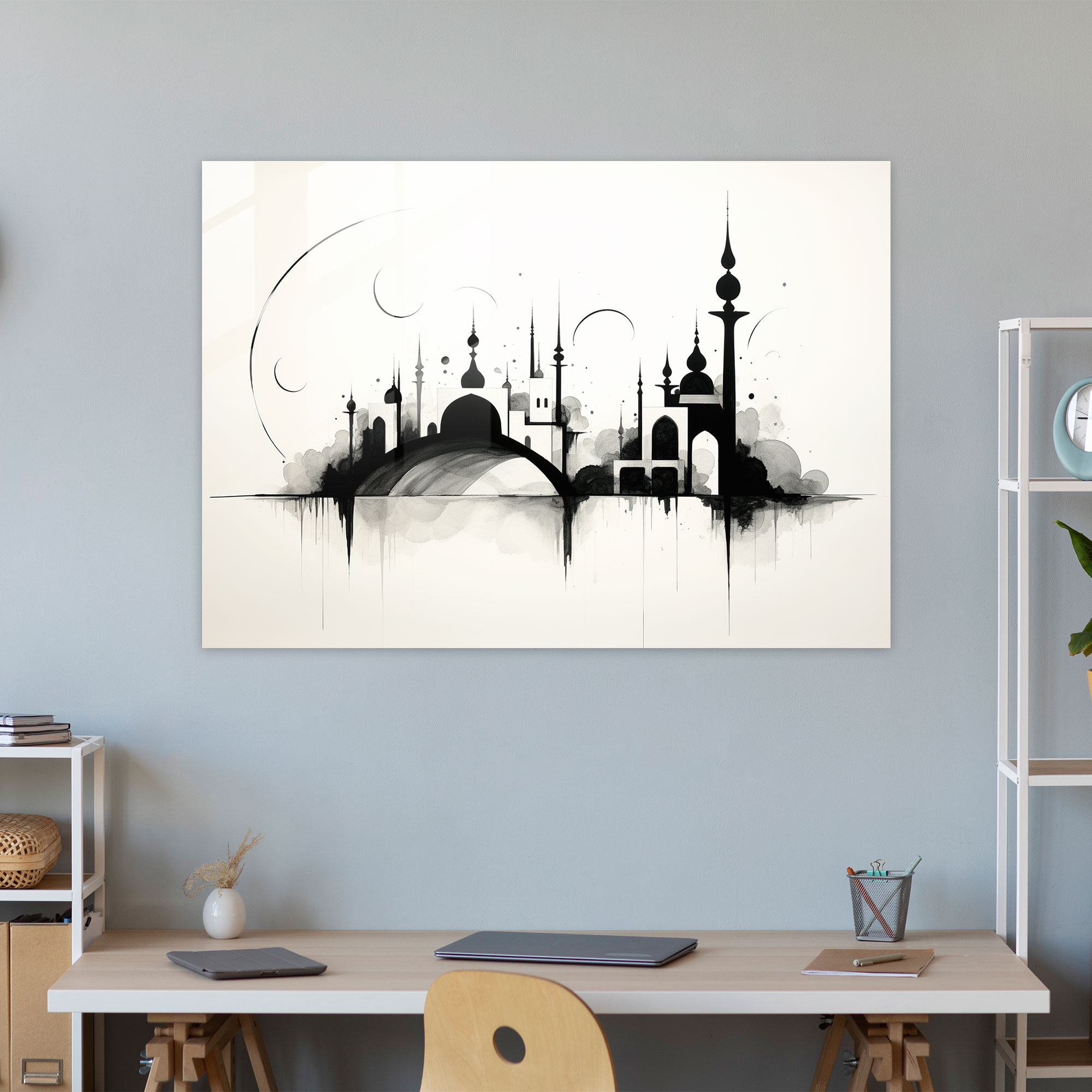 Cam Tablo ile Minimalist Cami Baskısı - Duvar Dekorasyonu Cami Cam Sanatı