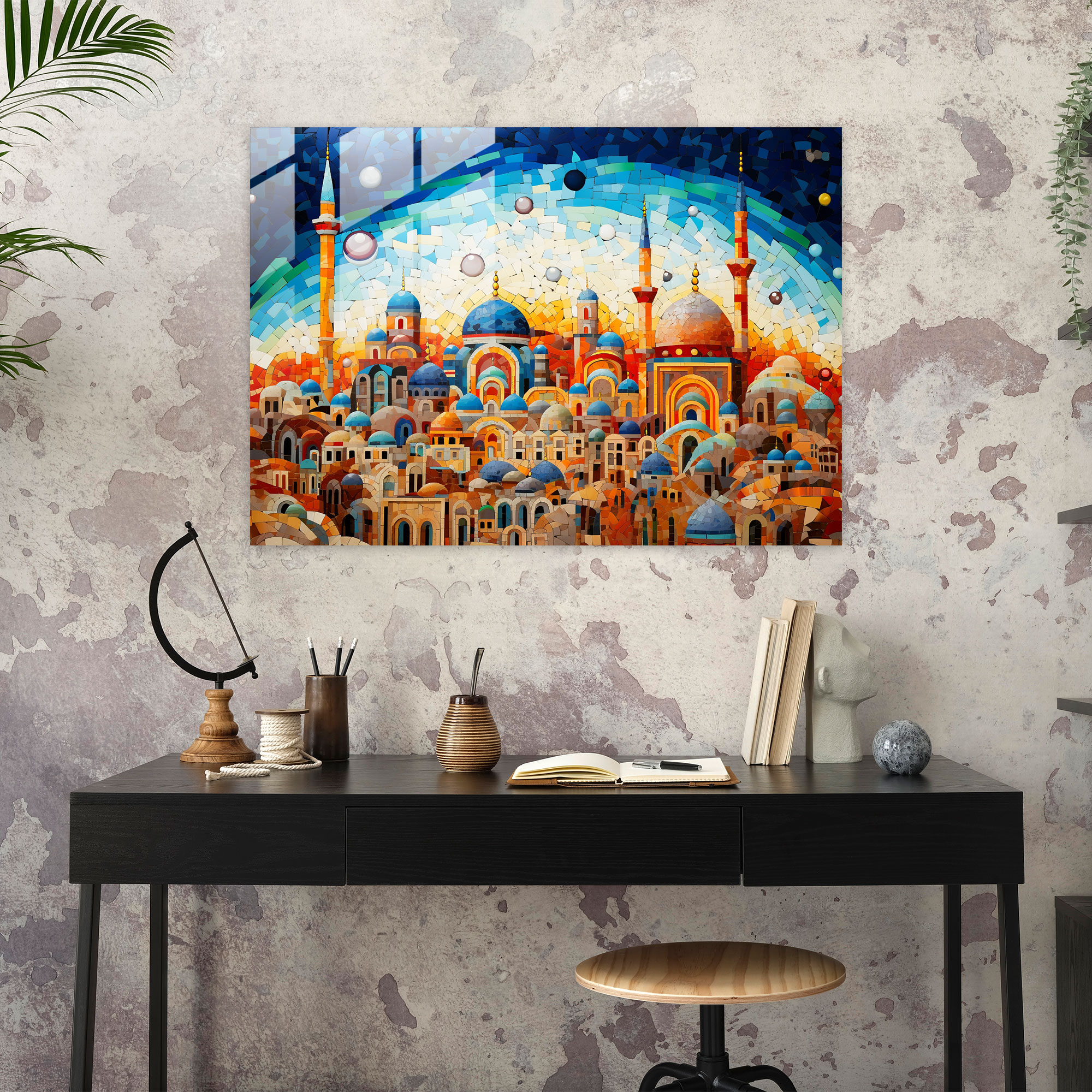 Renkli Cam Mozaik Baskılı Cami Tablosu - Cami Cam Duvar Sanatı Cam Sanatı Ev Dekorasyonu
