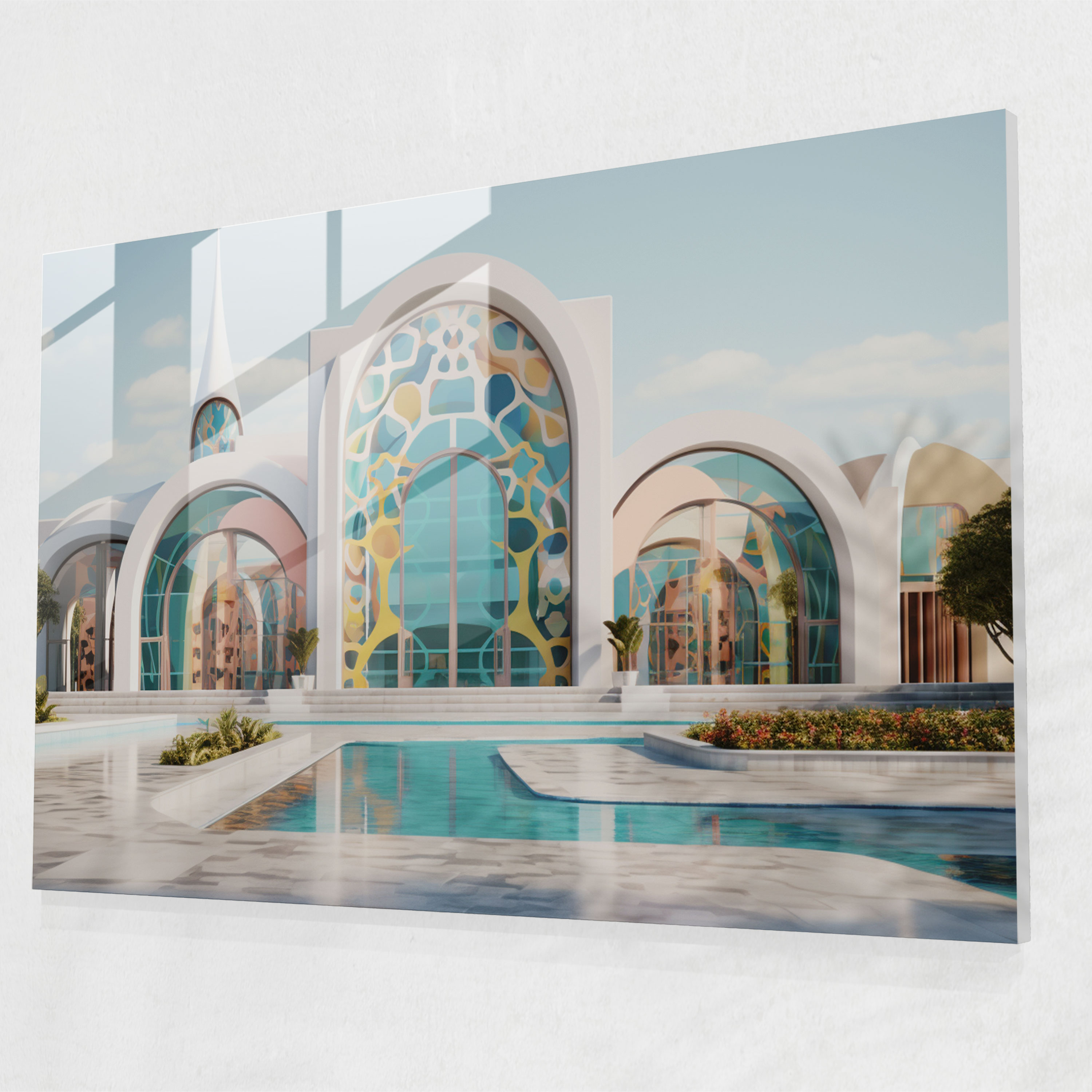 Geometrik Cam Baskılı Cami - Cami Cam Duvar Sanatı Modern Cam Baskı