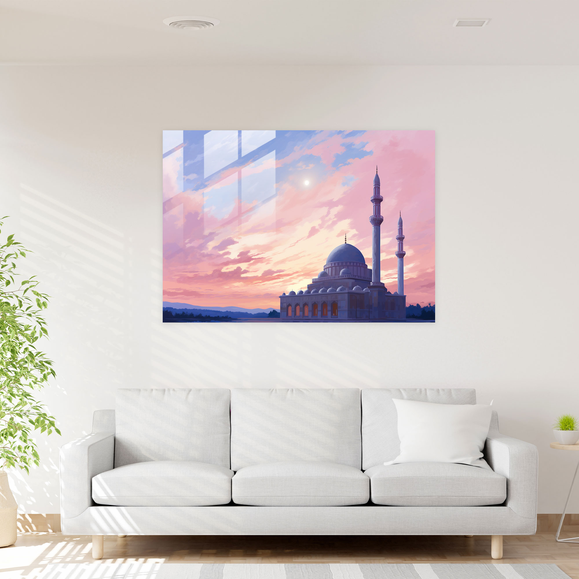 İzlenimci Cam Tablo - Akşam Yansımaları - Cami Ev Dekorasyonu İzlenimci Sanat Eseri Cam Sanatı