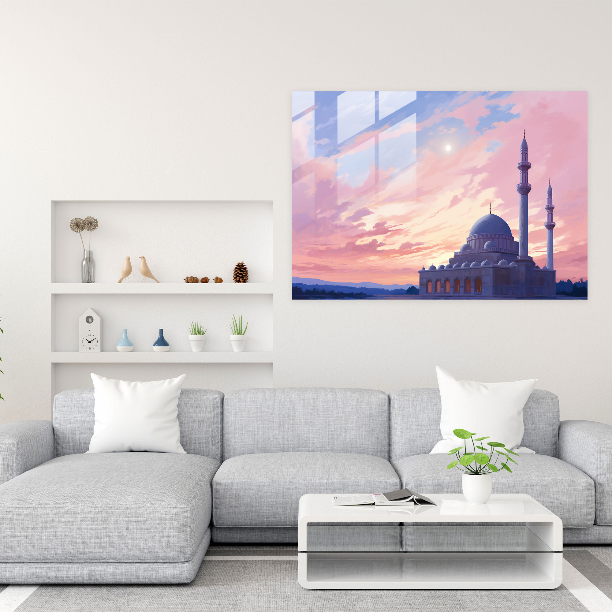 İzlenimci Cam Tablo - Akşam Yansımaları - Cami Ev Dekorasyonu İzlenimci Sanat Eseri Cam Sanatı