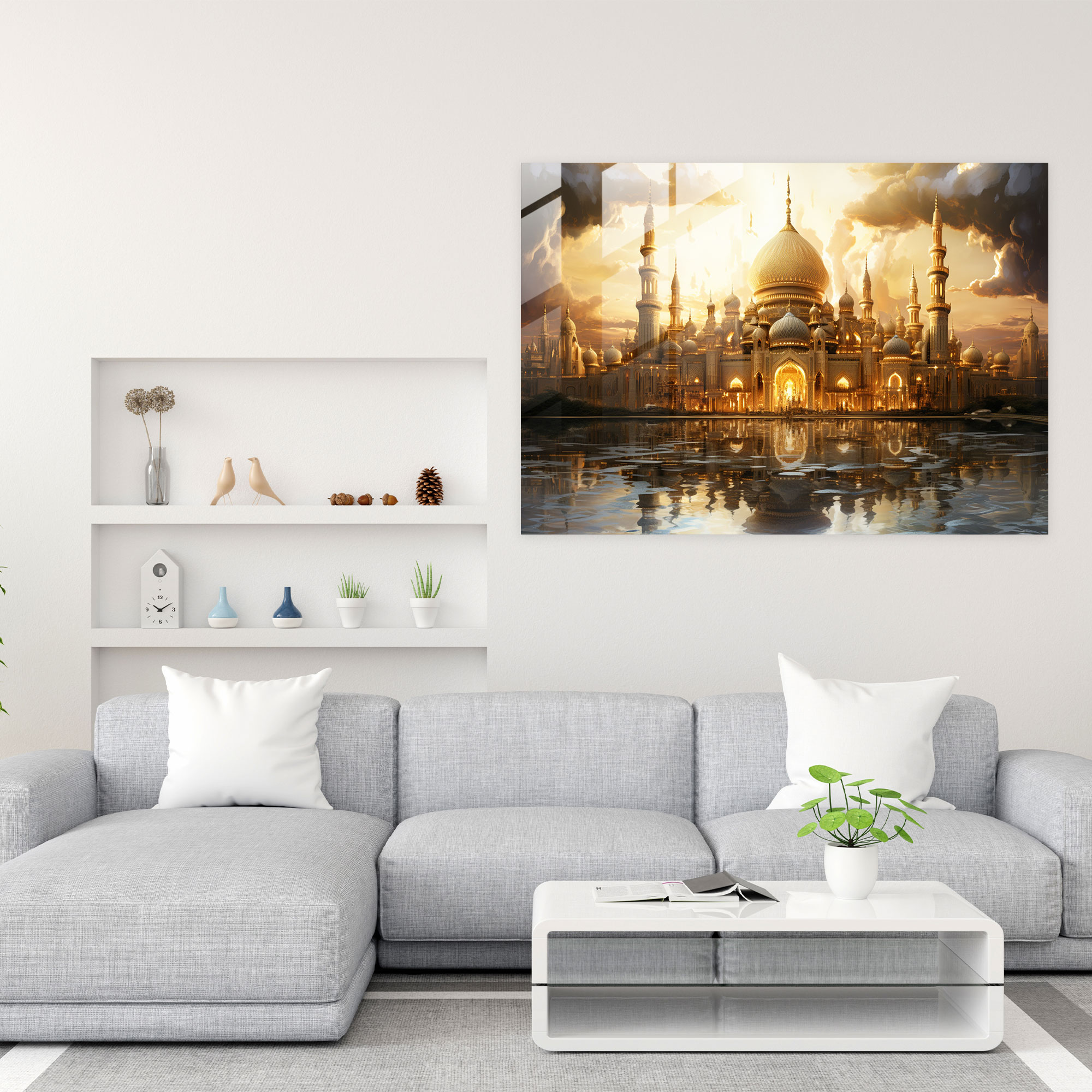 Zarif Cam Duvar Sanatı Cami - Modern Sanat Günbatımı Huzurlu