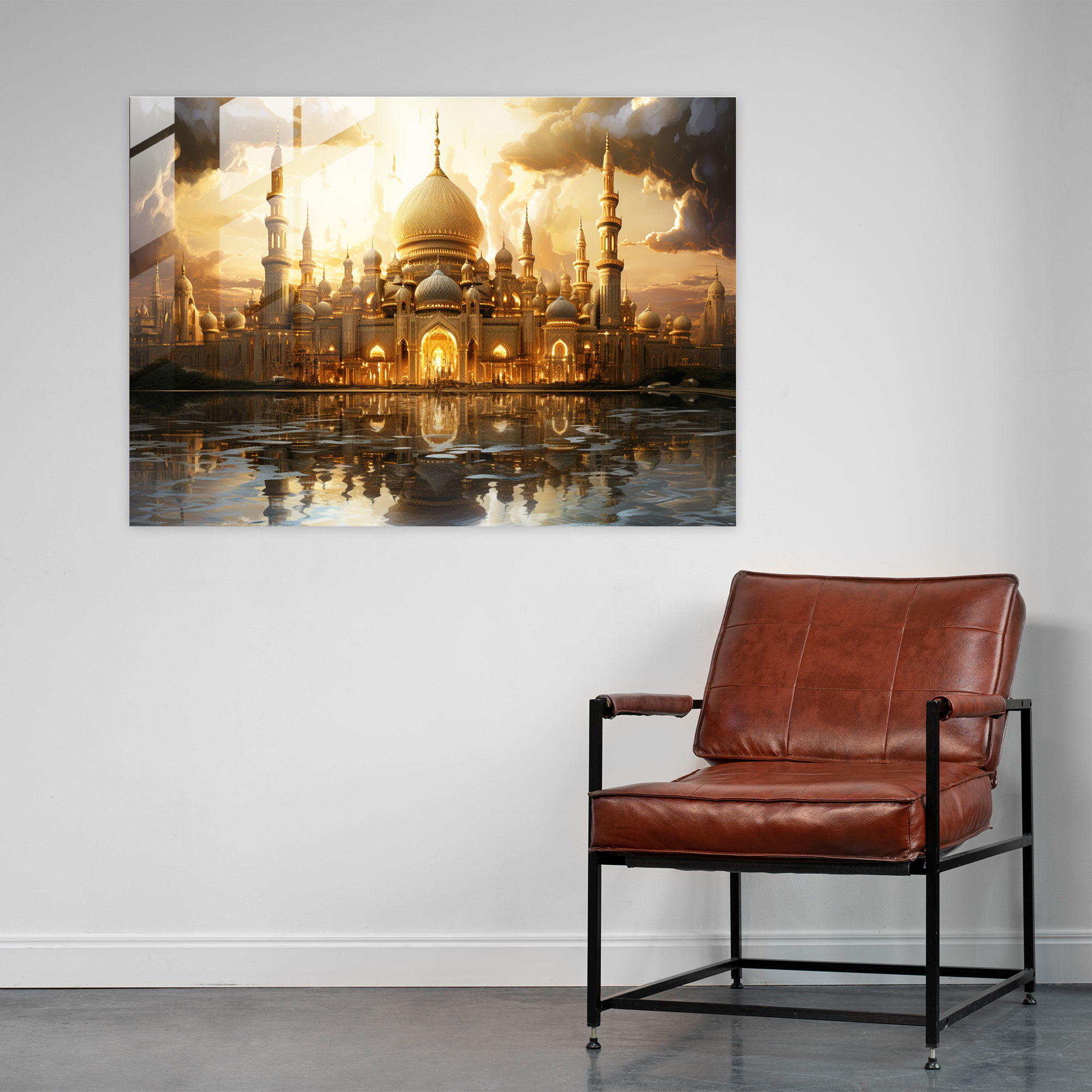 Zarif Cam Duvar Sanatı Cami - Modern Sanat Günbatımı Huzurlu