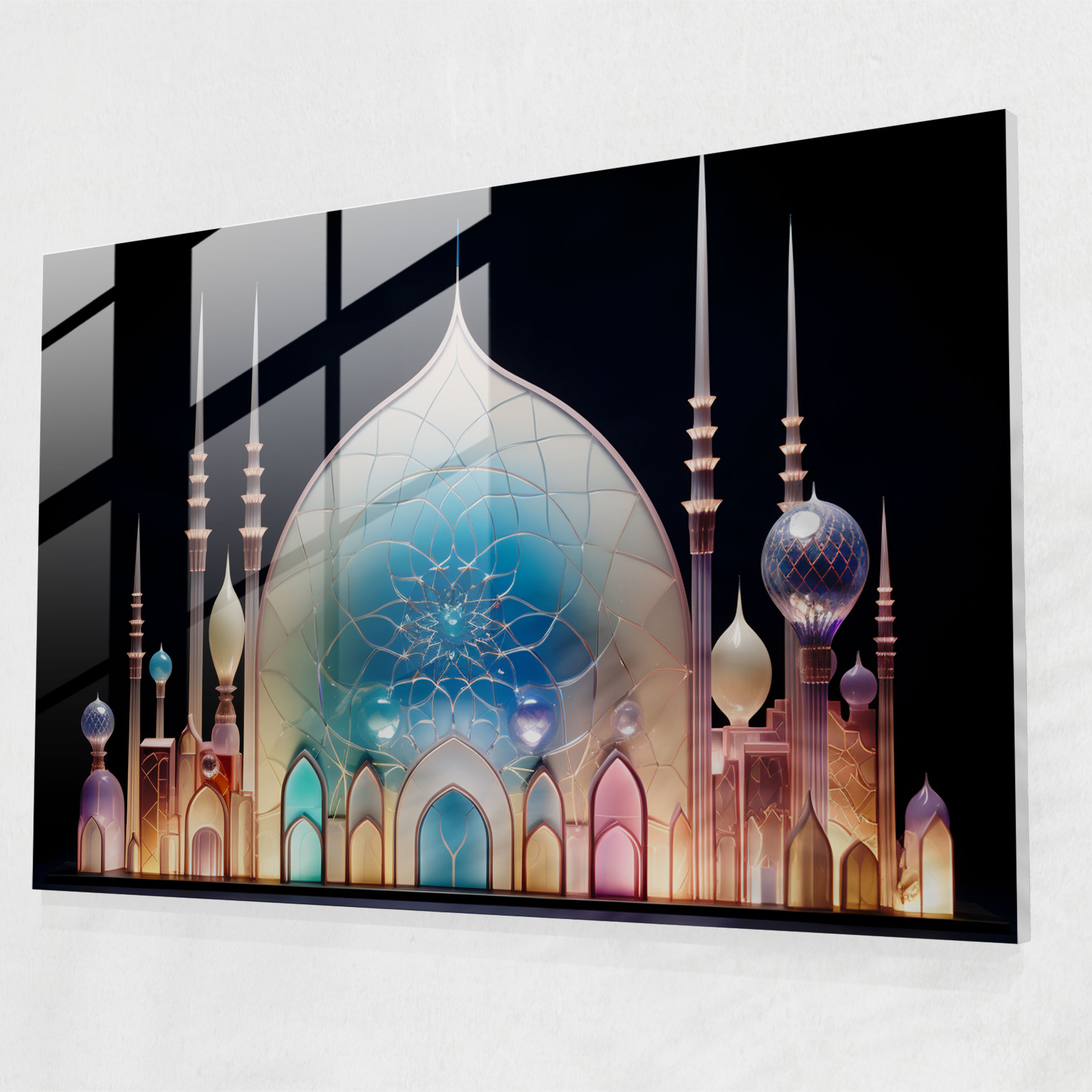 Pastel Renklerde Cam Sanatı ile Cami Temalı Duvar Sanatı - Modern Sanat