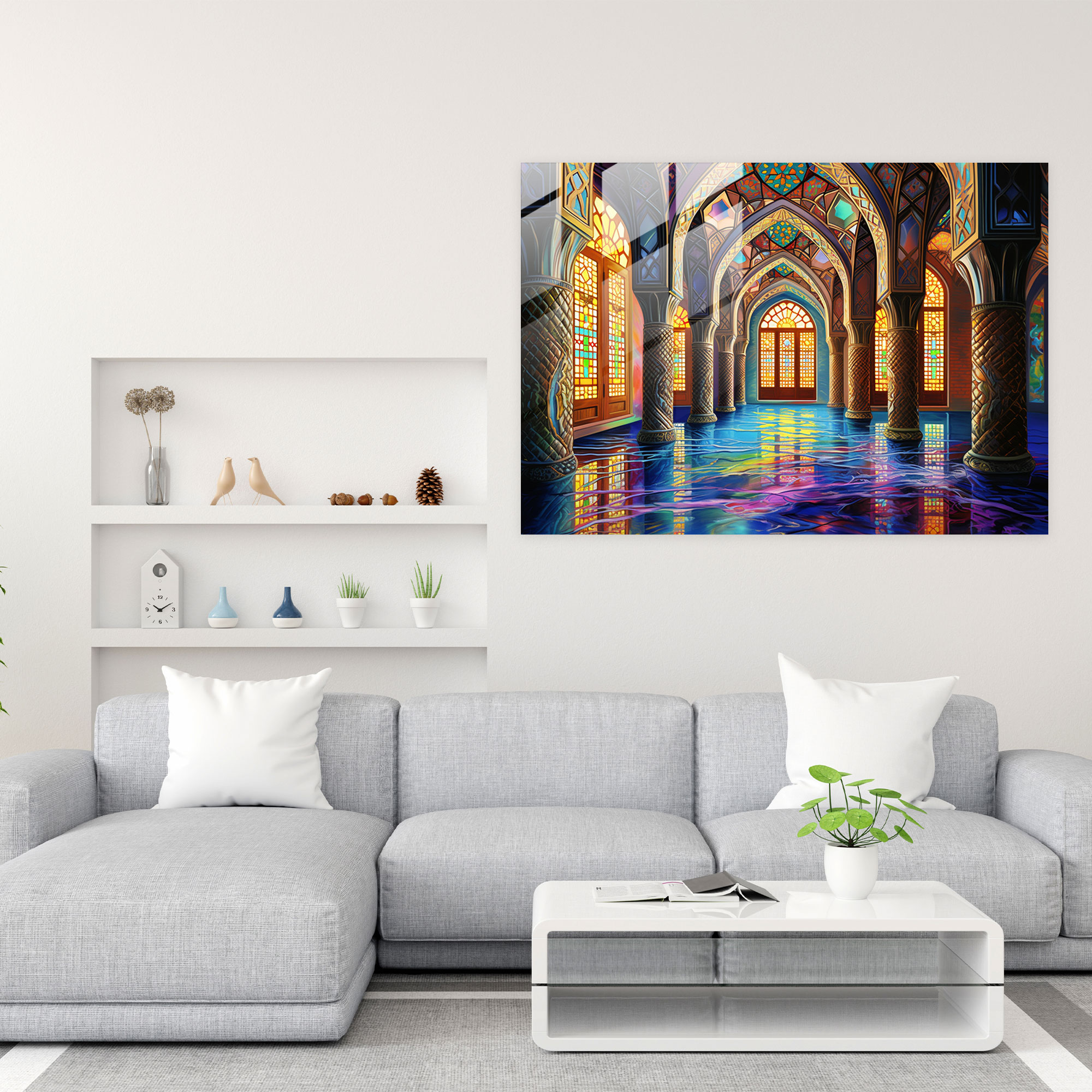 Captivating Mosque Glass Wall Art - Mosque, Intricate Details, Glass Art, Mosque