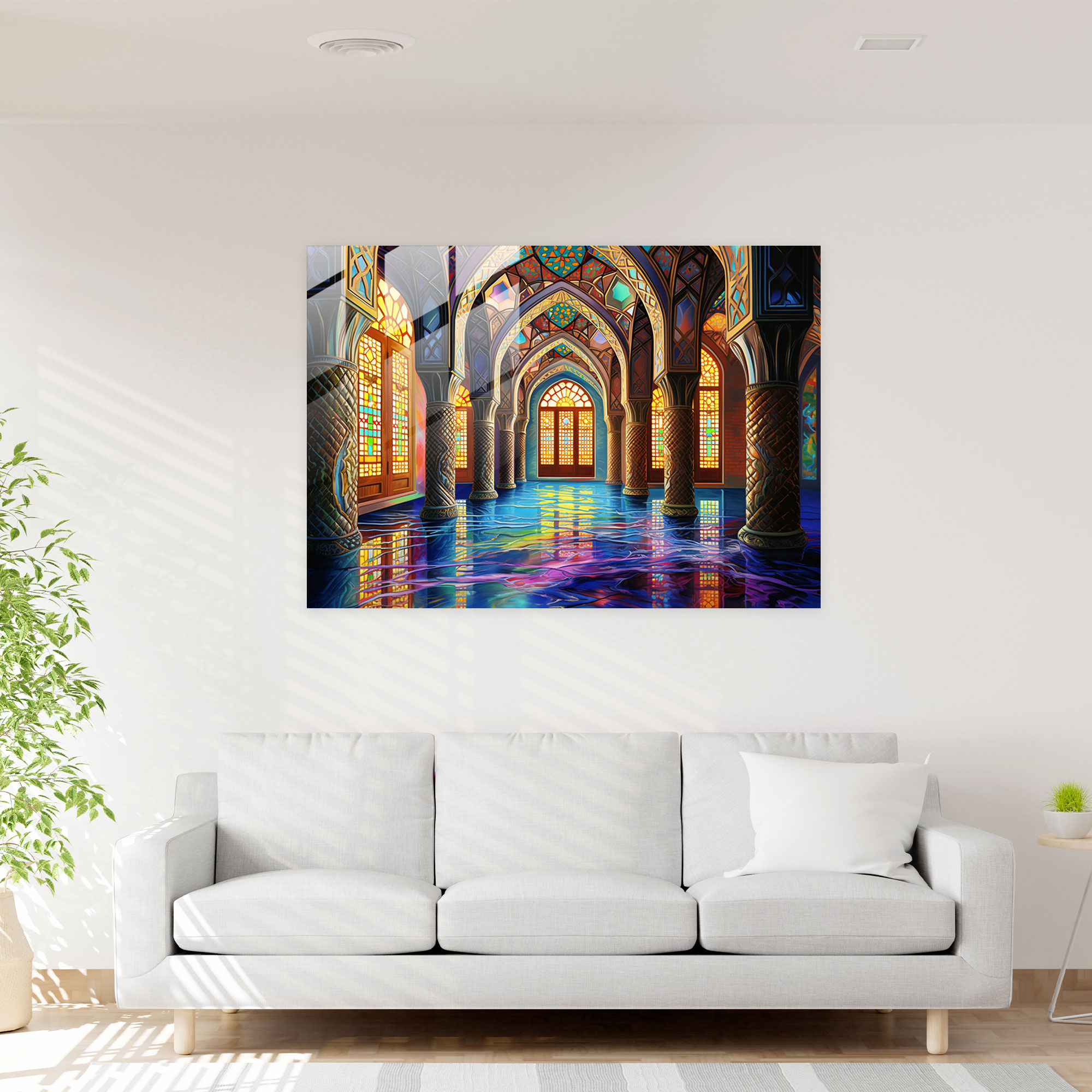 Captivating Mosque Glass Wall Art - Mosque, Intricate Details, Glass Art, Mosque
