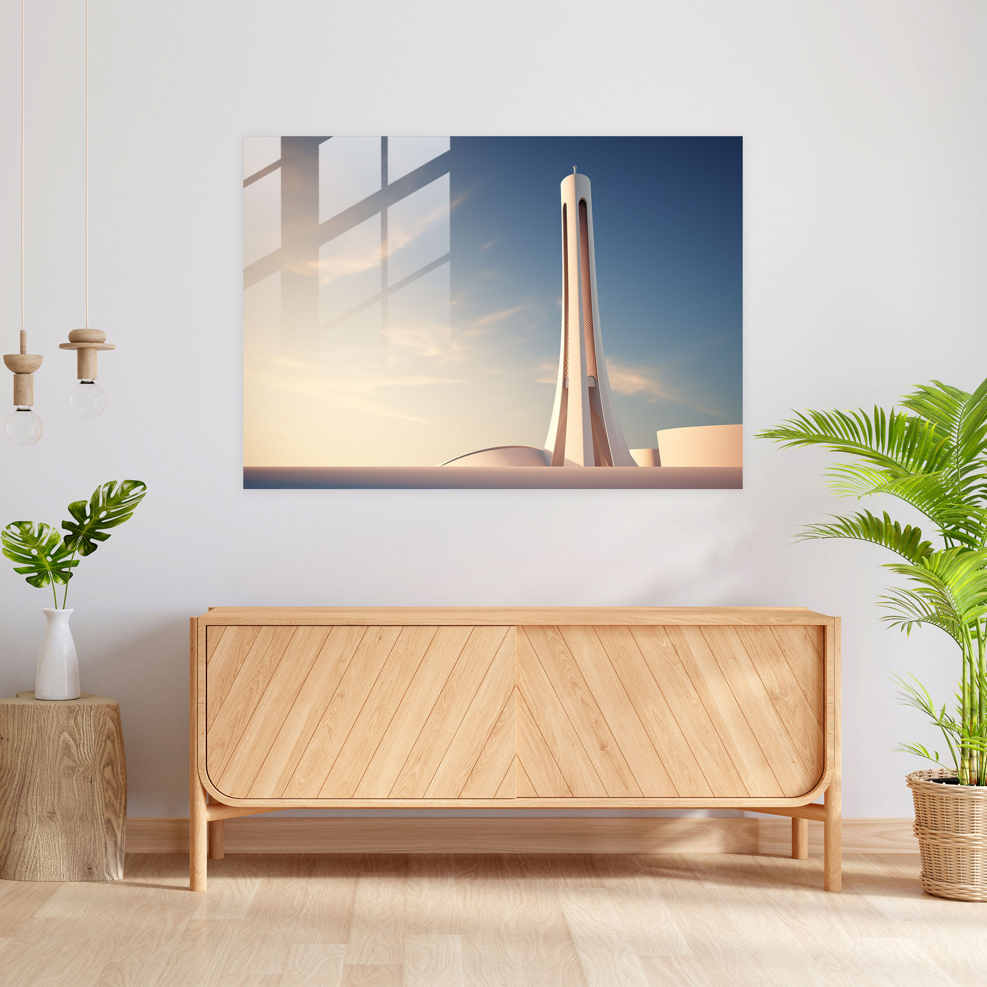 Minimalist Cam Tablo - Cami Zarif Çizgiler Modern Sanat