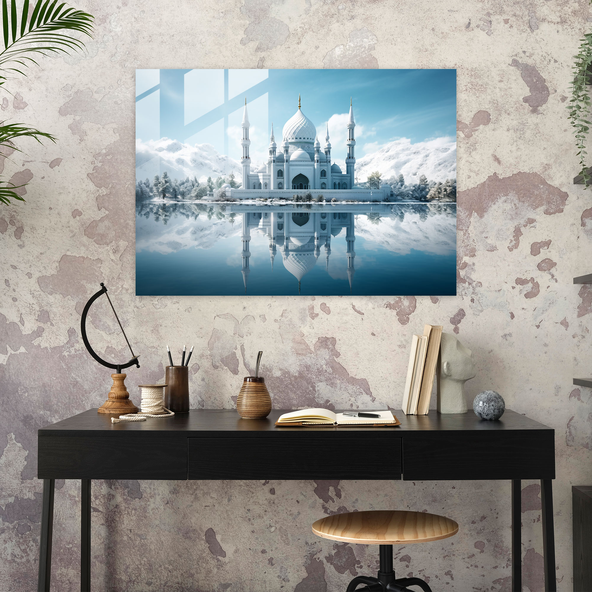 Muhteşem Cam Duvar Süslemesi - Cam Tablo Cami Duvar Süsü Yansıyan Sular Modern Sanat