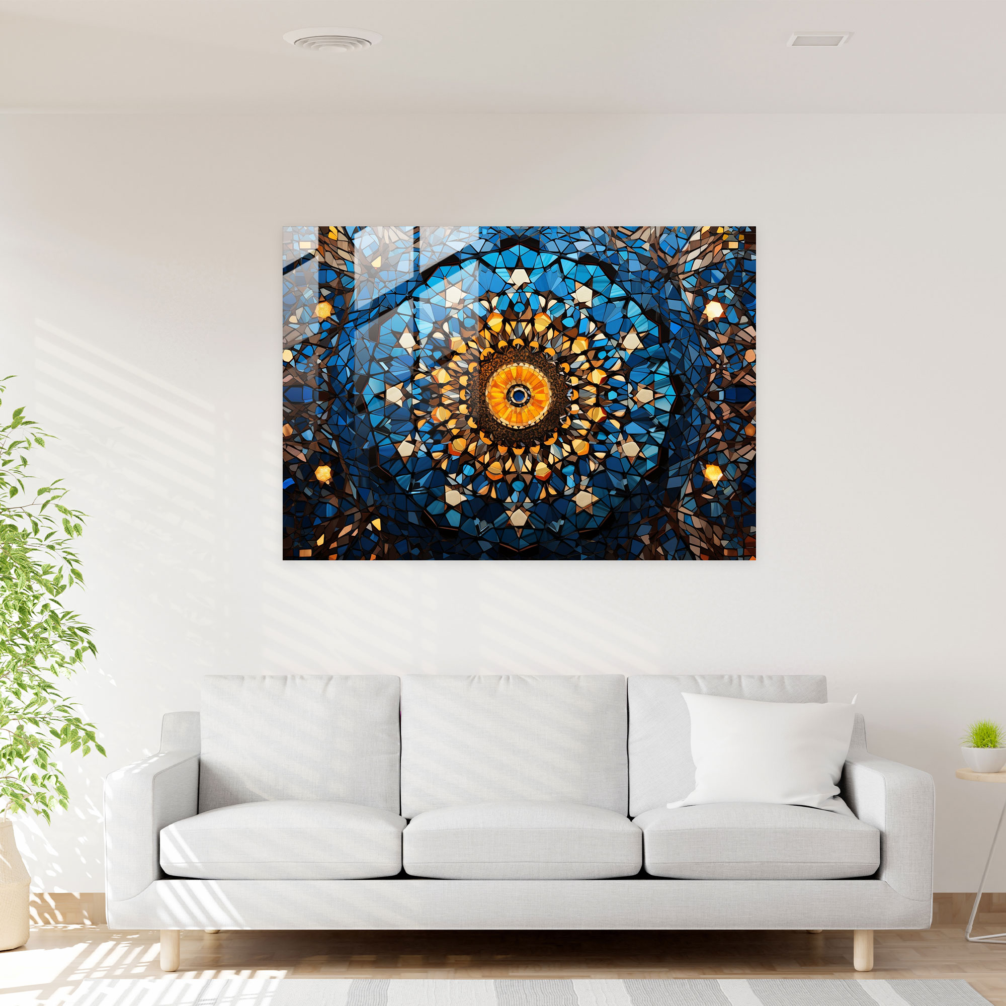 Geometrik Cami Cam Tablo Sanatı - Cami Geometrik Mozaik Sanat Eseri Desenlerin Birleşimi Detaylı Cami Tasarımı