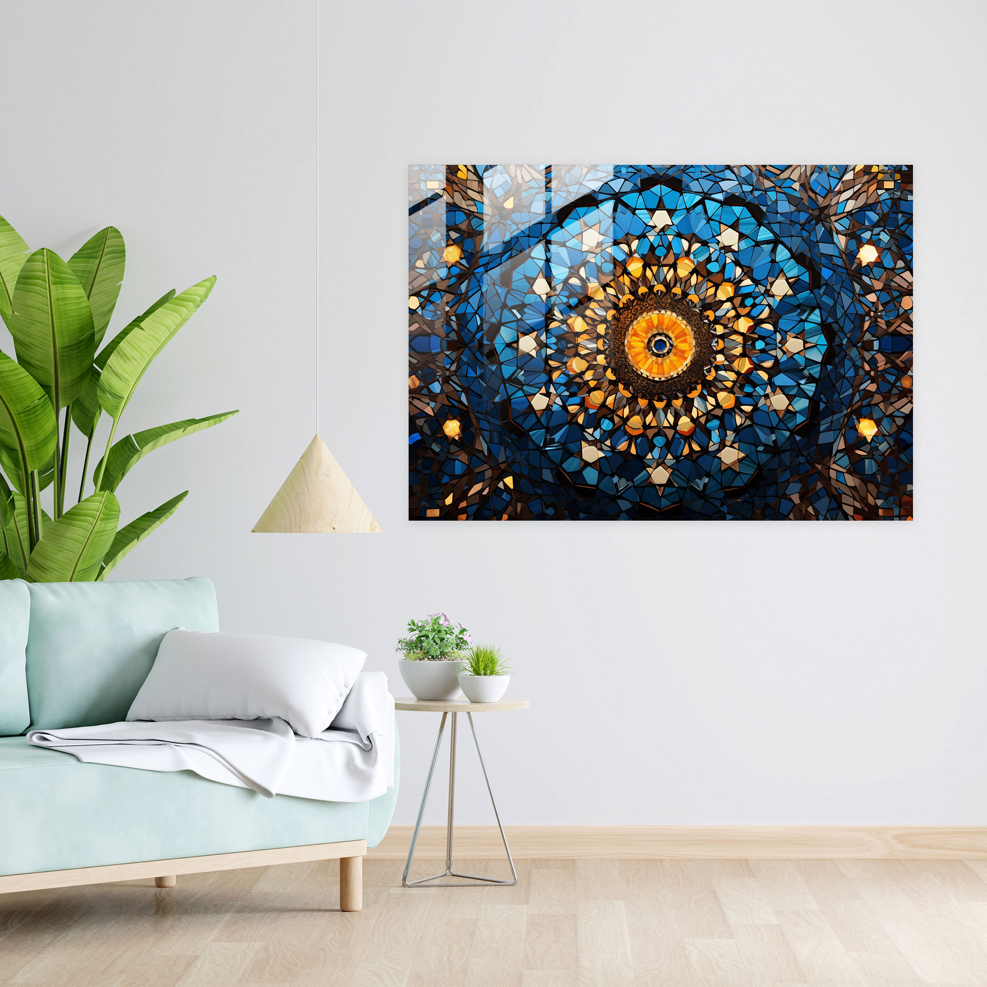 Geometrik Cami Cam Tablo Sanatı - Cami Geometrik Mozaik Sanat Eseri Desenlerin Birleşimi Detaylı Cami Tasarımı