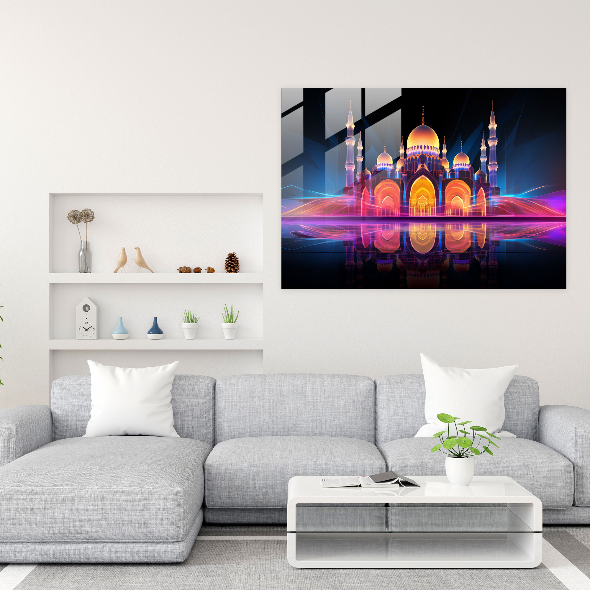 Neon Cami Cam Tablosu - Ev Dekorasyonu Modern Dijital Sanat Cam Duvar Sanatı