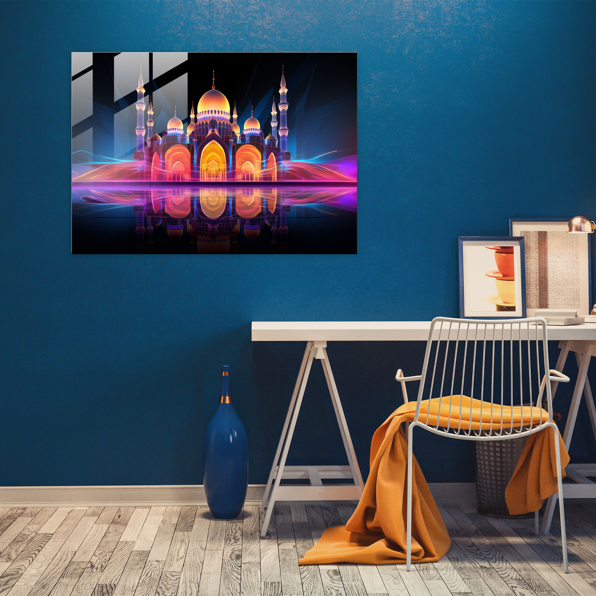 Neon Cami Cam Tablosu - Ev Dekorasyonu Modern Dijital Sanat Cam Duvar Sanatı