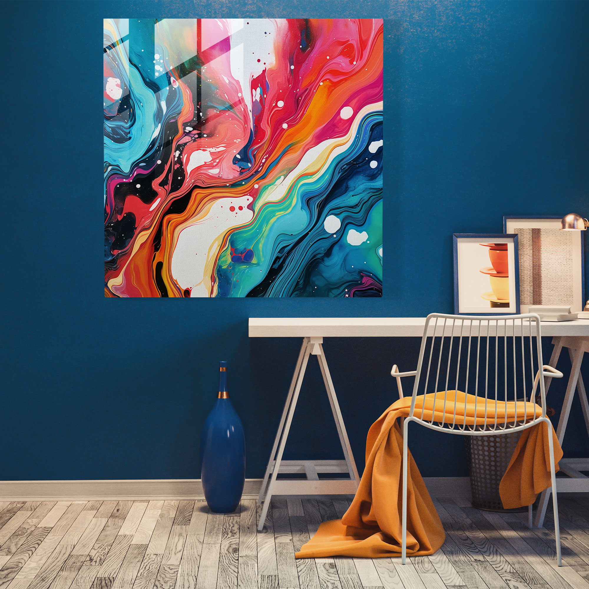 Vibrant Marble Glass Art - Marble, Dynamic, Multicolored, Wall Decoration