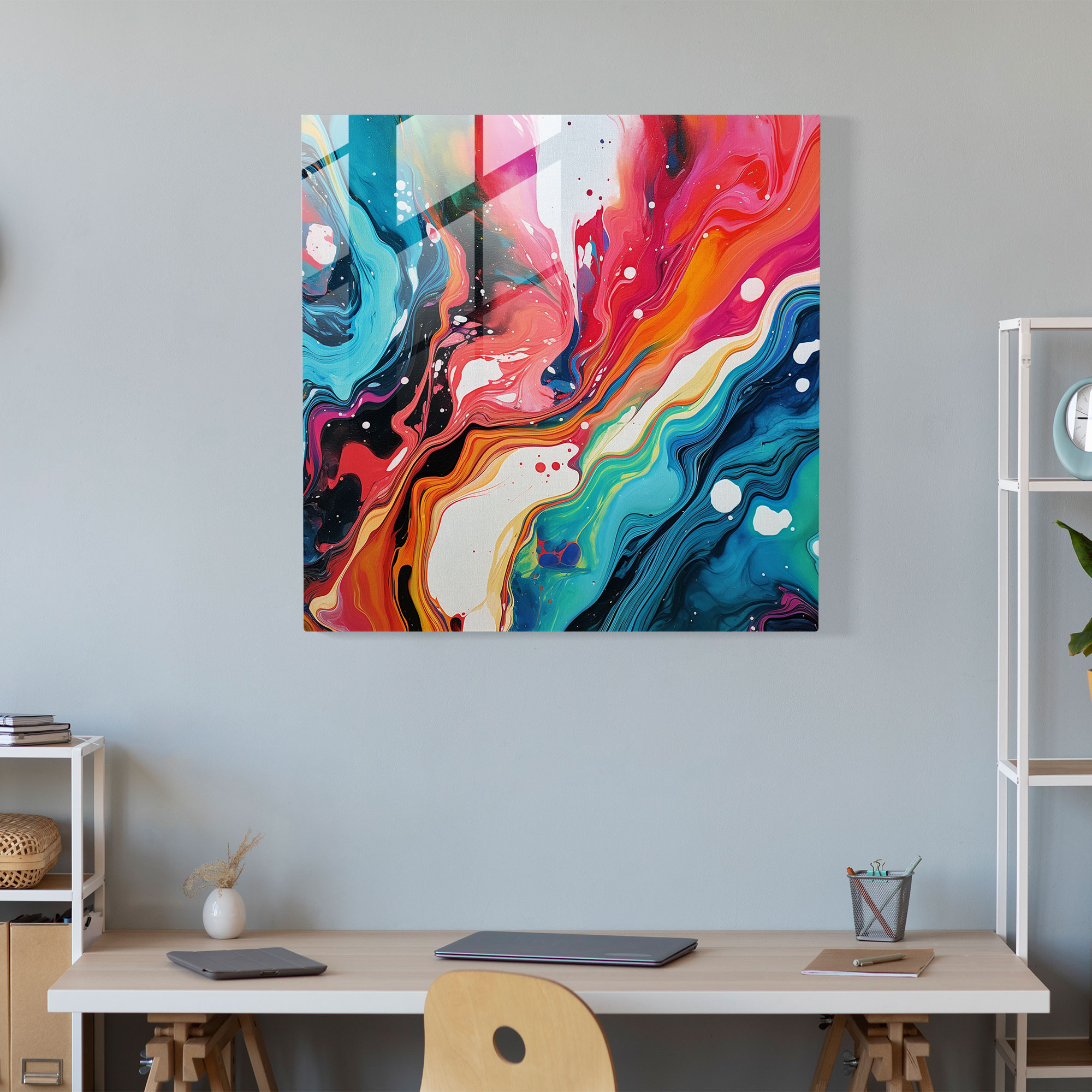 Vibrant Marble Glass Art - Marble, Dynamic, Multicolored, Wall Decoration